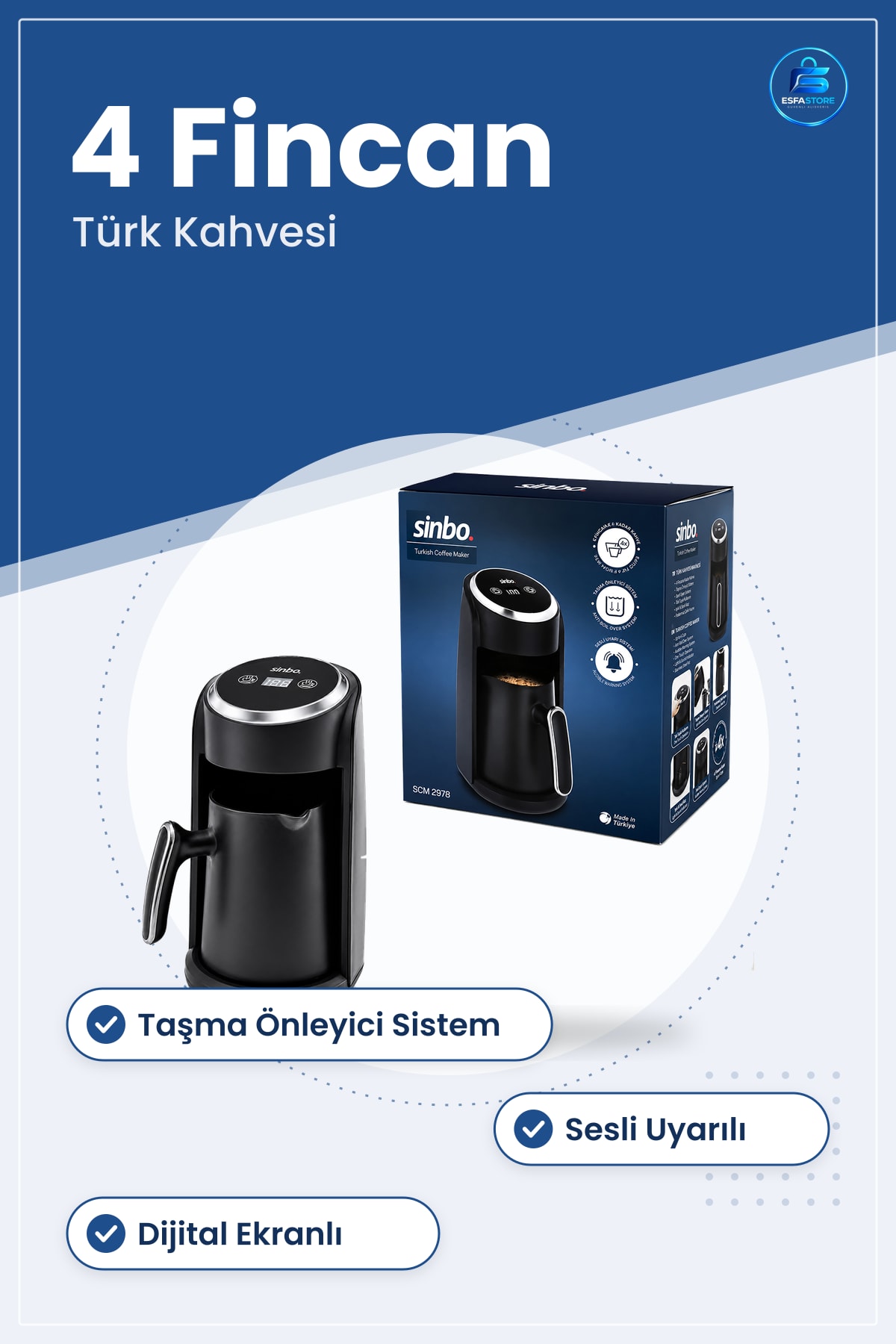 Elektrikli Türk Kahvesi Makinesi 4 Fincan Taşma Önleyici Sesli Uyarılı Dijital Ekranlı Mutfak
