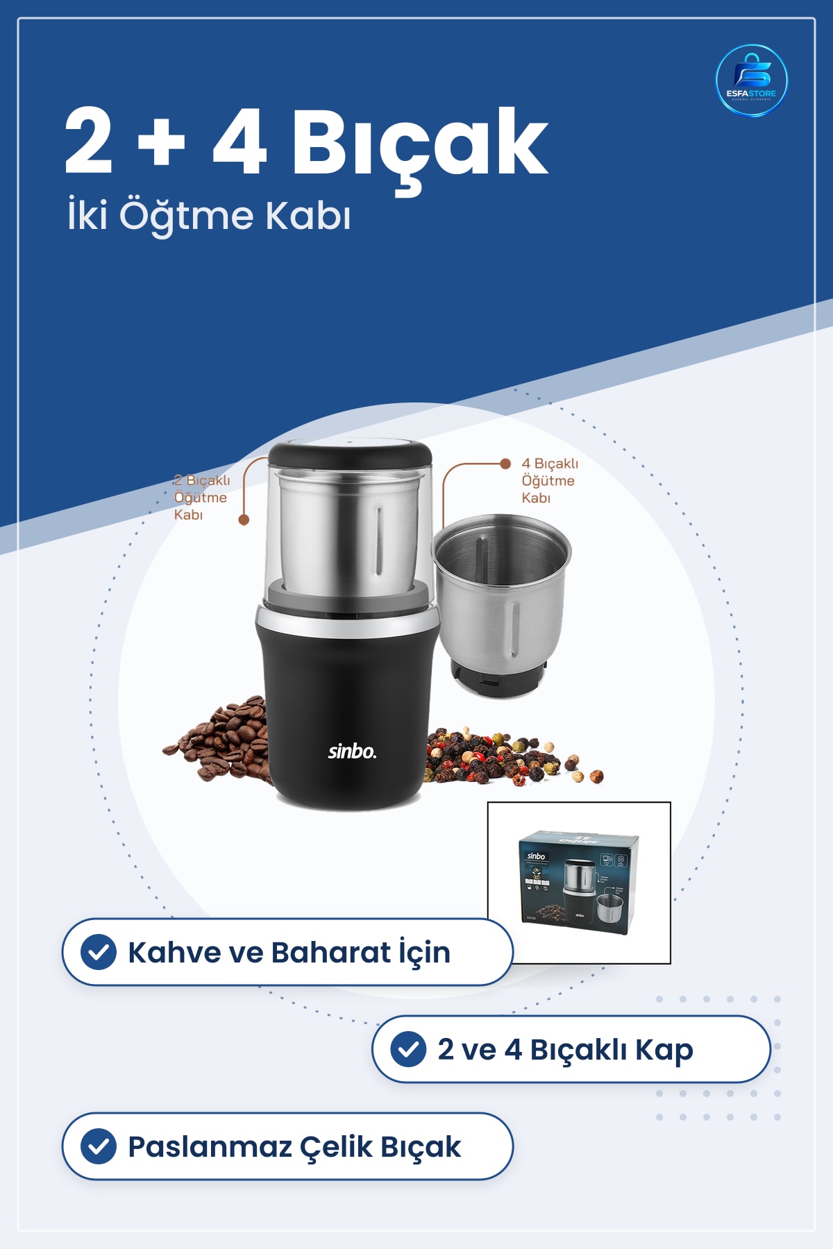 Elektrikli Kahve ve Baharat Öğütücü Paslanmaz Çelik 2 4 Bıçaklı Öğütme Kabı Mutfak Aleti
