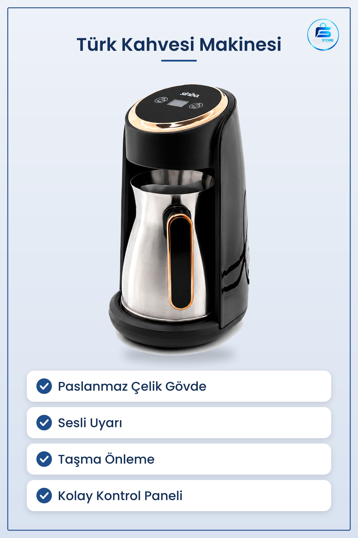 Elektrikli Türk Kahvesi Makinesi Gold Kenarlı Siyah Paslanmaz Çelik Cezve Kahve Pişirici Mutfak