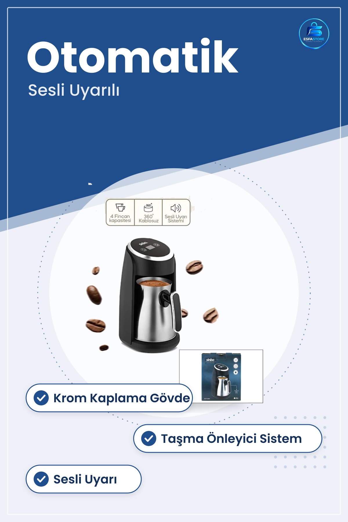 Türk Kahvesi Makinesi Krom Kaplama Elektrikli Otomatik Sesli Uyarılı Taşma Önleyicili Mutfak