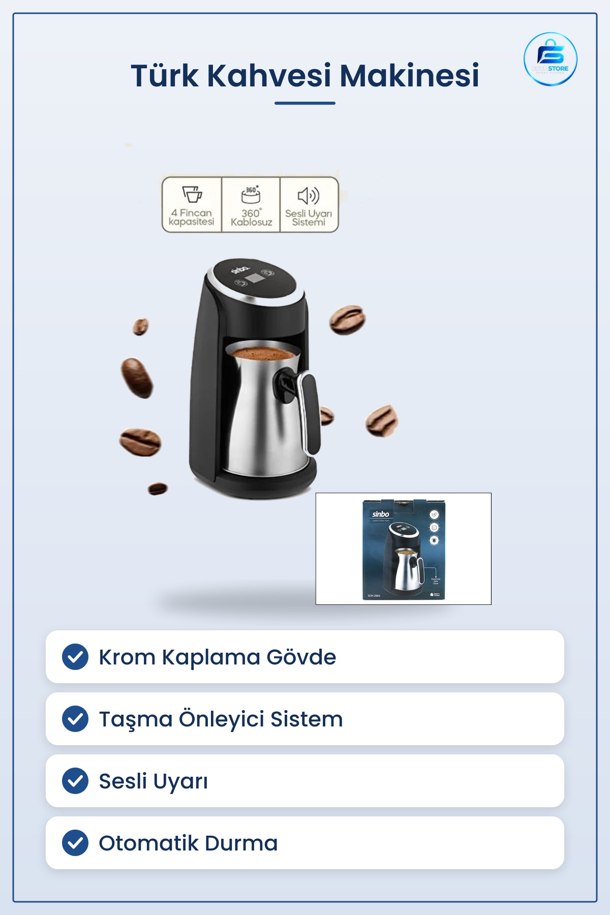 Türk Kahvesi Makinesi Krom Kaplama Elektrikli Otomatik Sesli Uyarılı Taşma Önleyicili Mutfak