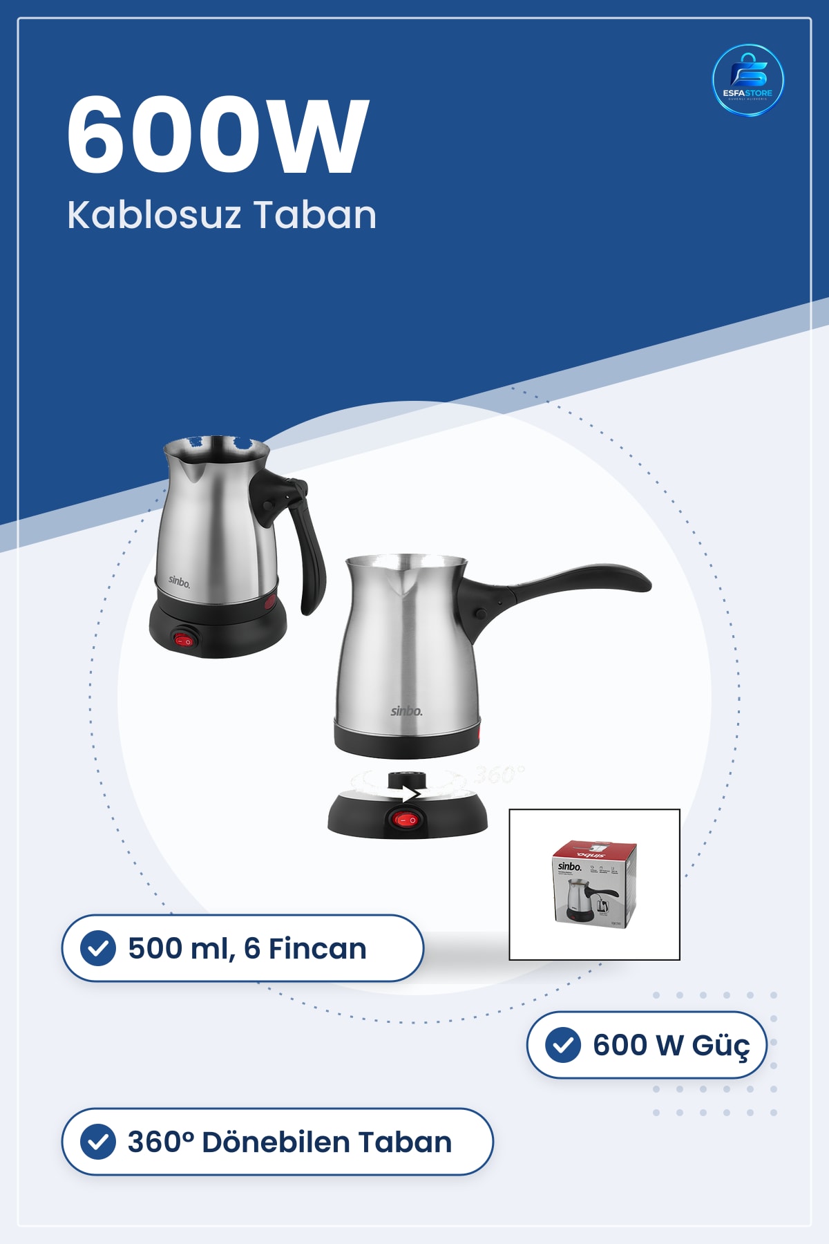 Elektrikli Cezve Türk Kahvesi Makinesi 500 ml 6 Fincan Çelik 600W ° Kablosuz Taban Hazırlık Ev Ofis
