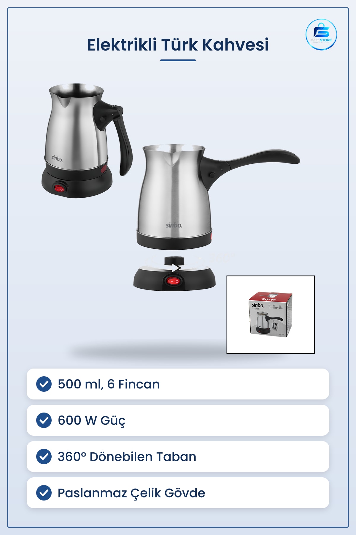 Elektrikli Cezve Türk Kahvesi Makinesi 500 ml 6 Fincan Çelik 600W ° Kablosuz Taban Hazırlık Ev Ofis