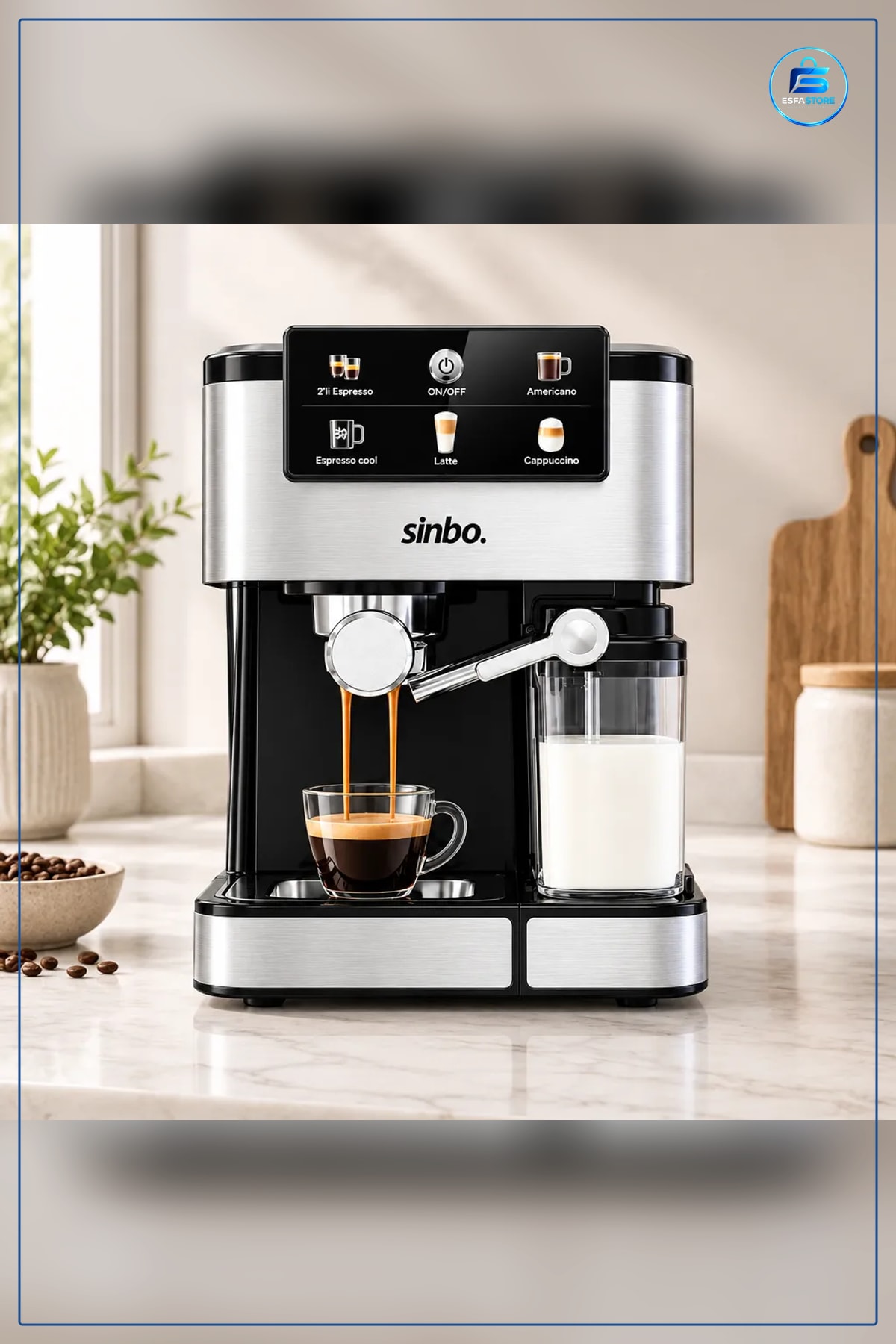 Espresso Kahve Makinesi 6 Programlı 1,5L Su 500ml Süt Hazneli 1350W Cappuccino Latte Americano
