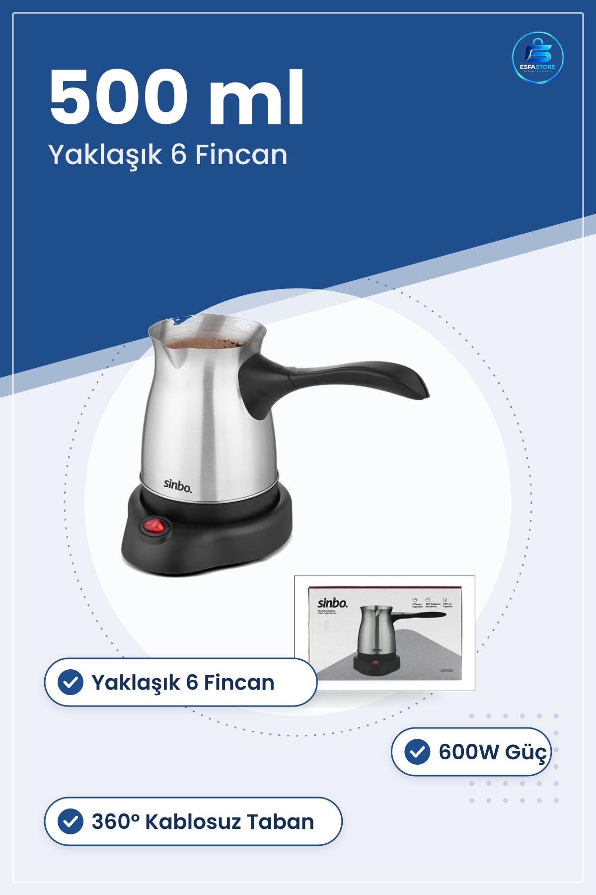 Türk Kahvesi Makinesi Elektrikli Çelik Cezve 500 ml 6 Fincan 600W ° Kablosuz Mutfak