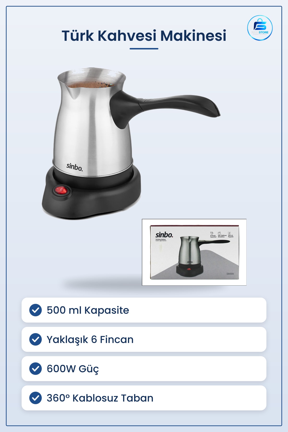 Türk Kahvesi Makinesi Elektrikli Çelik Cezve 500 ml 6 Fincan 600W ° Kablosuz Mutfak