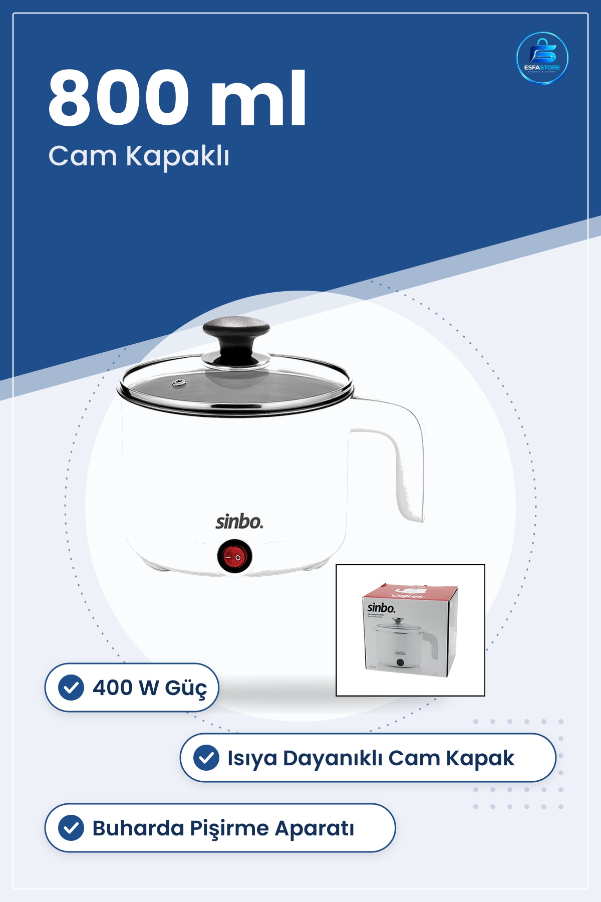 Elektrikli Pişirici Tencere 800ml 400W Çelik Gövdeli Cam Kapaklı Mutfak Yemek Hazırlama Buharda