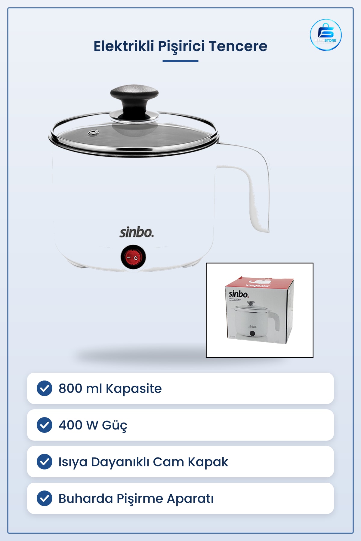 Elektrikli Pişirici Tencere 800ml 400W Çelik Gövdeli Cam Kapaklı Mutfak Yemek Hazırlama Buharda