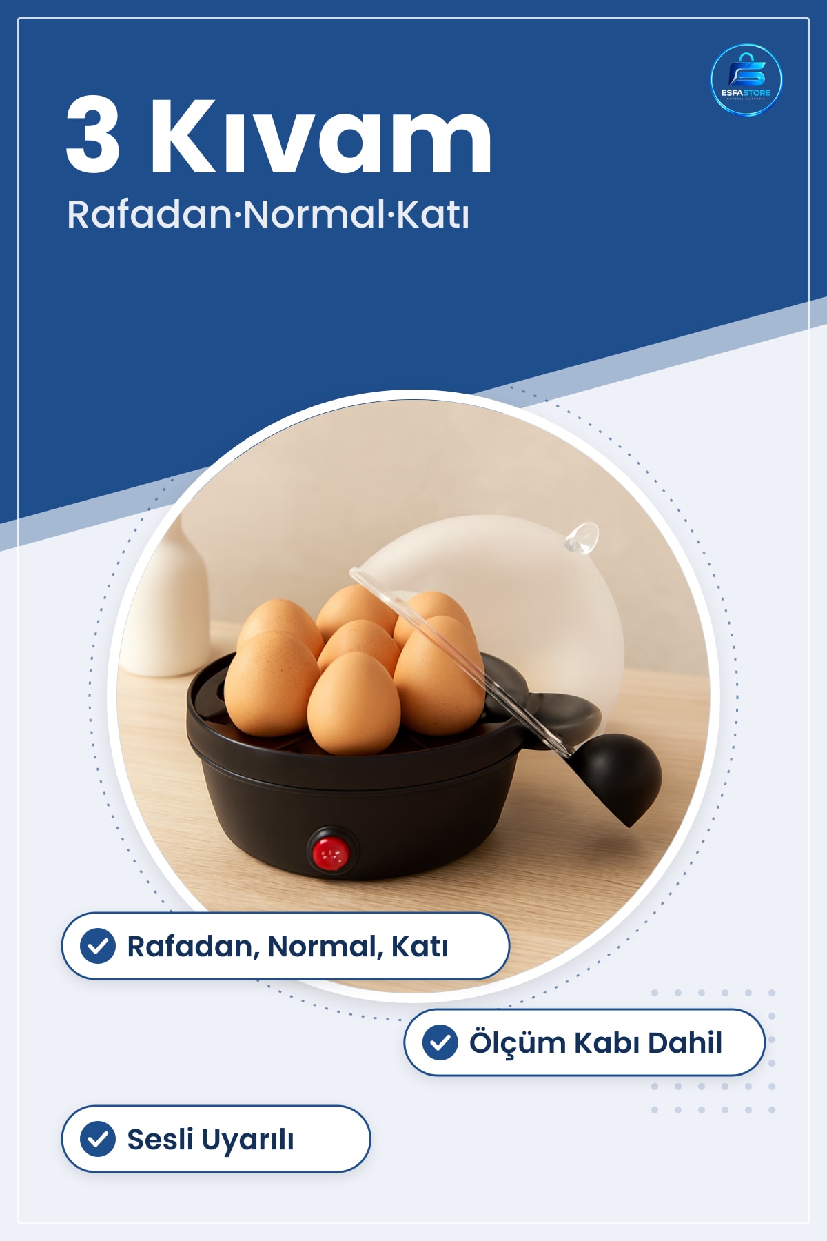 Yumurta Pişirme Makinesi Elektrikli Rafadan Normal ve Katı Kıvam Mutfak Ölçüm Kabı Sesli Uyarılı