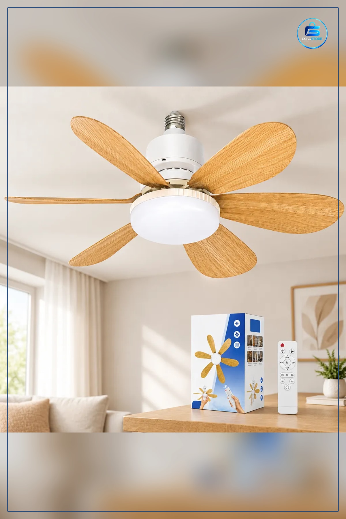 Kumandalı Tavan Vantilatör Avize 52cm 6 Kanat 3 Kademe Işıklı Oturma Salon Yatak Odası