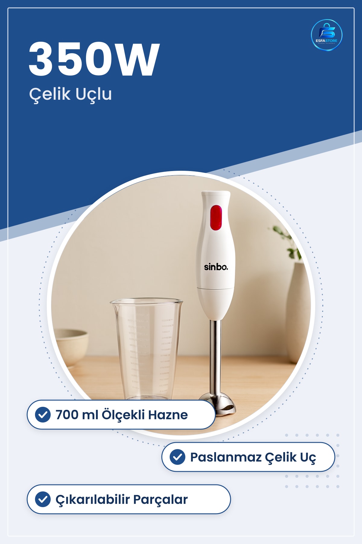 Çubuk Blender Seti 350W Çelik Uçlu 700ml Hazneli Mutfak Smoothie Çorba Püre Doğrama Makinesi
