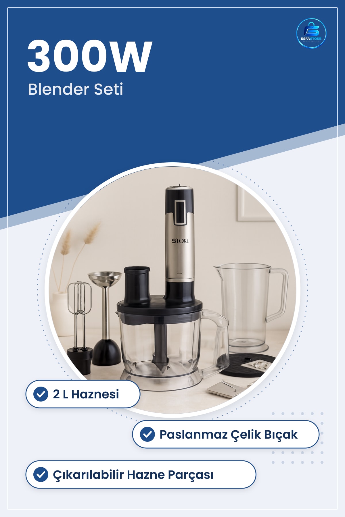 Blender Seti 300W 2L Hazneli Çok Amaçlı Paslanmaz Çelik Bıçaklı Mutfak Smoothie Püre Çorba