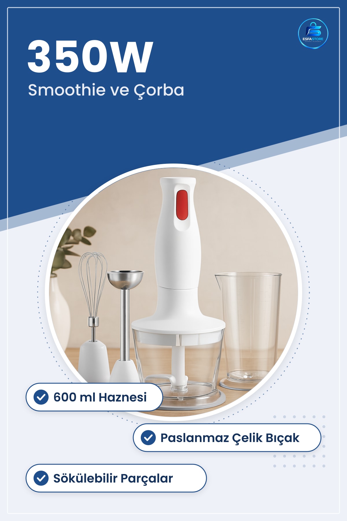 Blender Seti 350W Elektrikli 600ml Hazneli Mutfak Smoothie Çorba Püre Hazırlama Cihazı