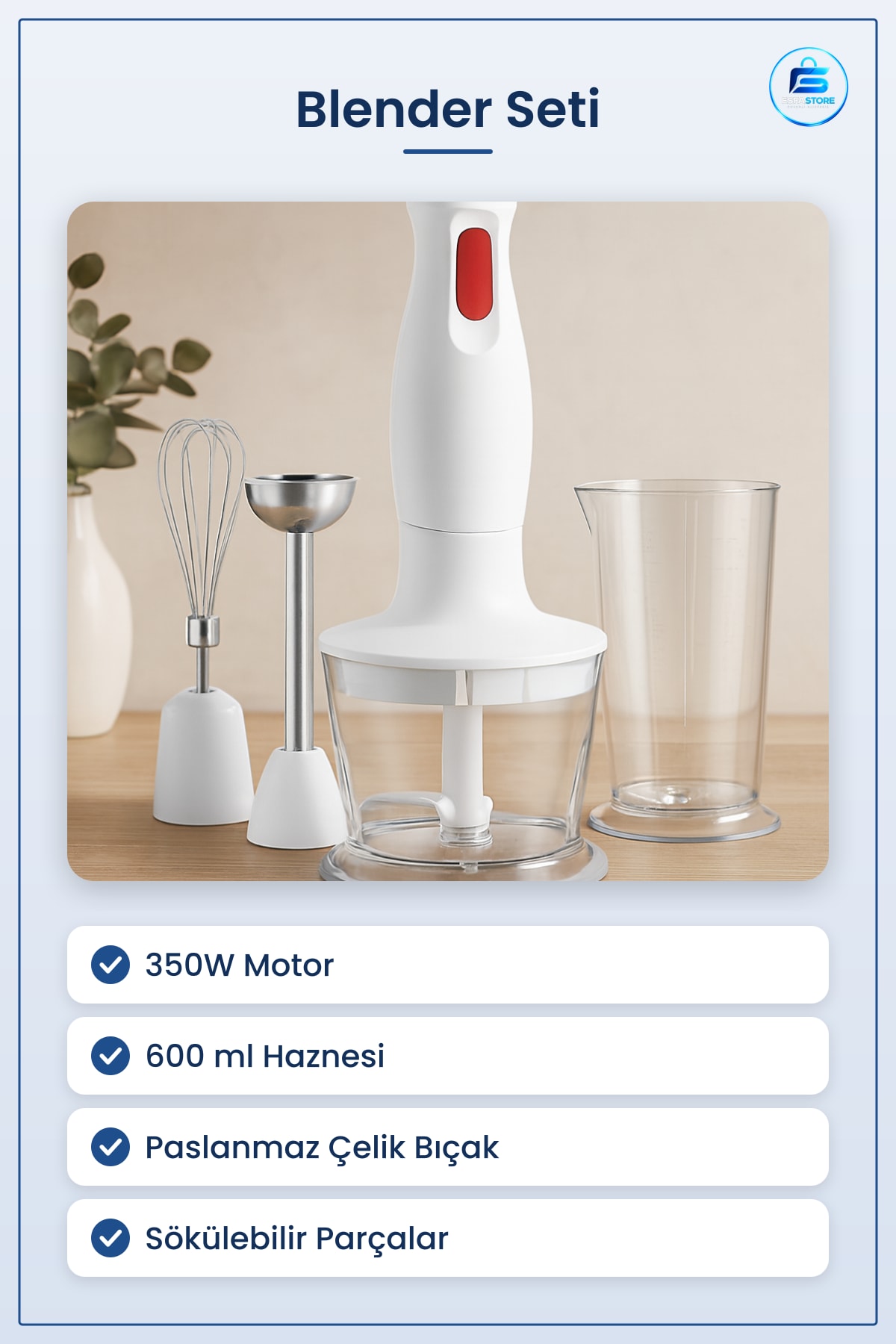 Blender Seti 350W Elektrikli 600ml Hazneli Mutfak Smoothie Çorba Püre Hazırlama Cihazı