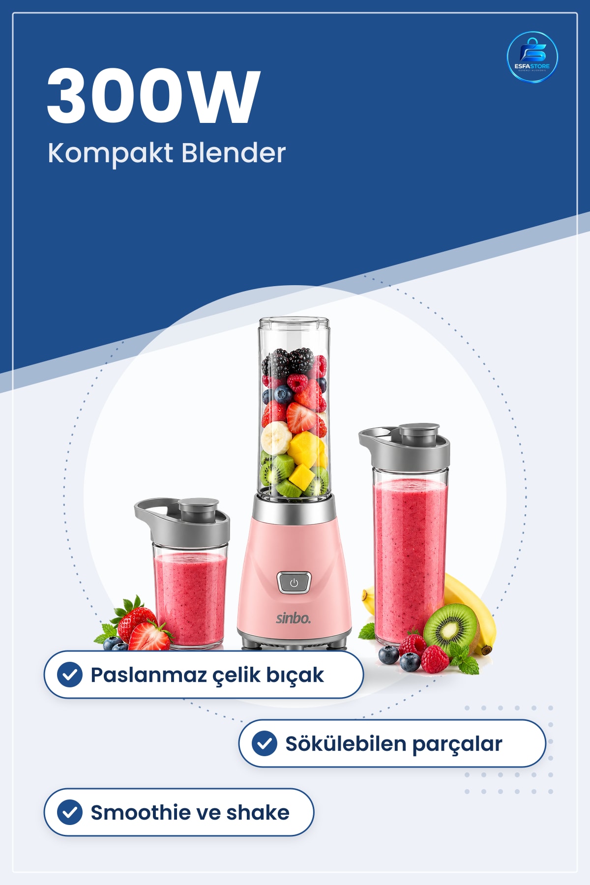 Kişisel Blender 300W Smoothie Makinesi Kompakt Şişeli Mutfak Meyve Sebze Karıştırıcı
