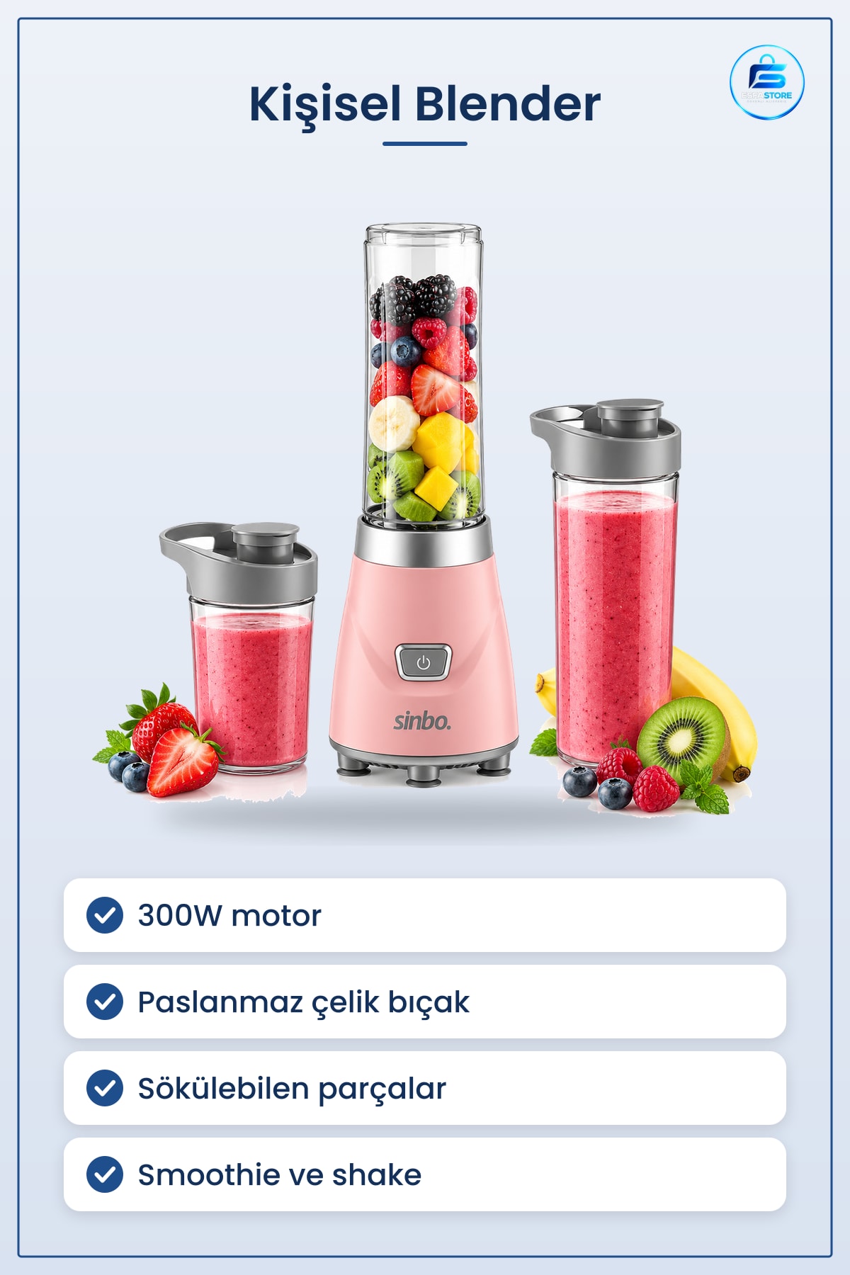 Kişisel Blender 300W Smoothie Makinesi Kompakt Şişeli Mutfak Meyve Sebze Karıştırıcı