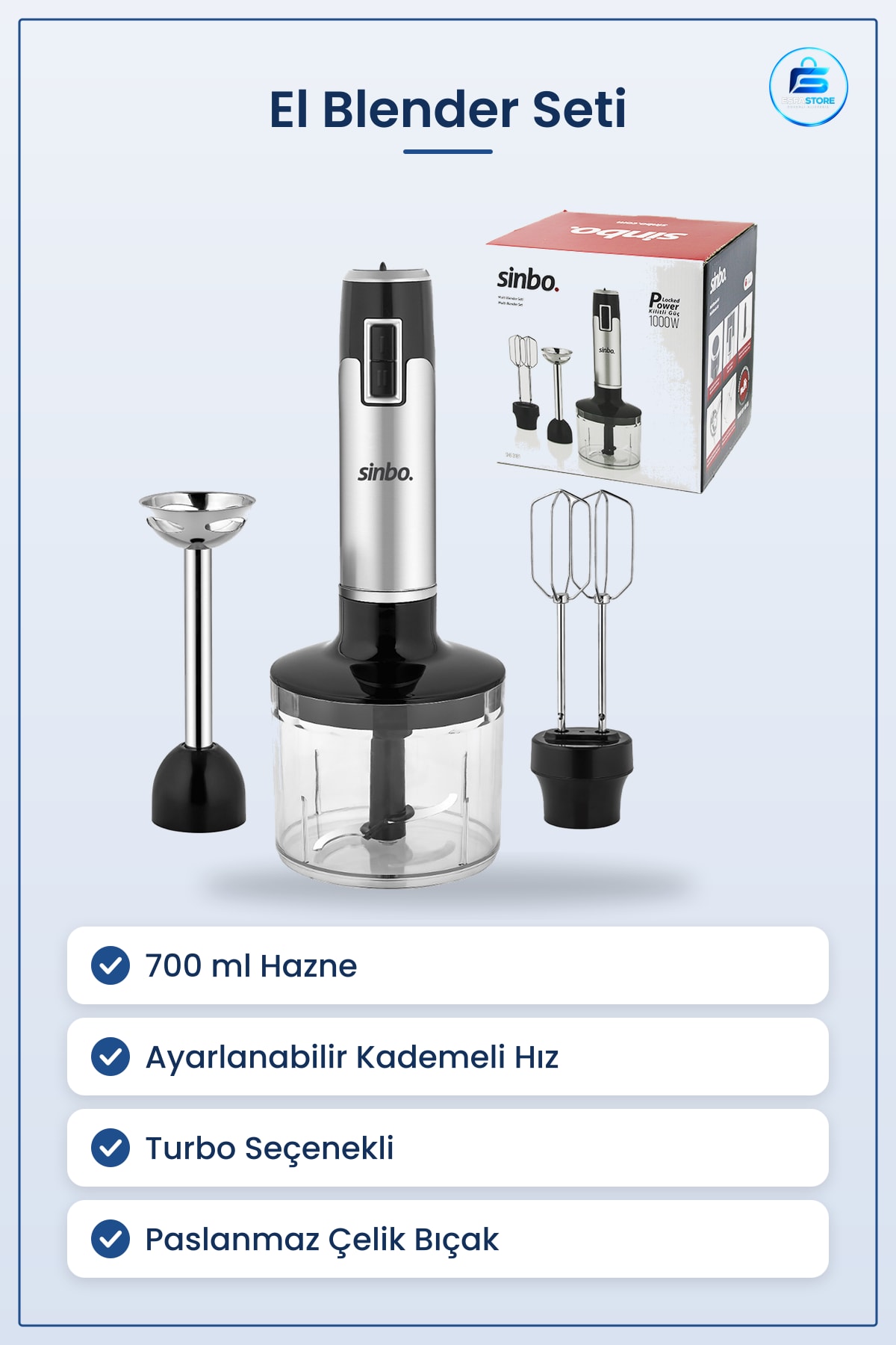 El Blender Seti 700 ml Ayarlanabilir Hƒ±z Turbo Paslanmaz √áelik Bƒ±√ßak √áorba Smoothie Pure