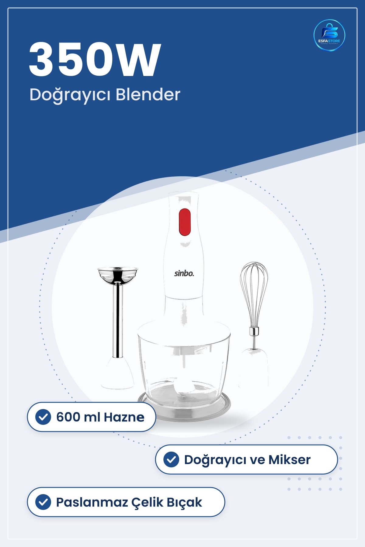 Blender Seti 350W 600 ml Doğrayıcı Mikser El Blenderi Mutfak Çorba Smoothie Sos Bebek Maması