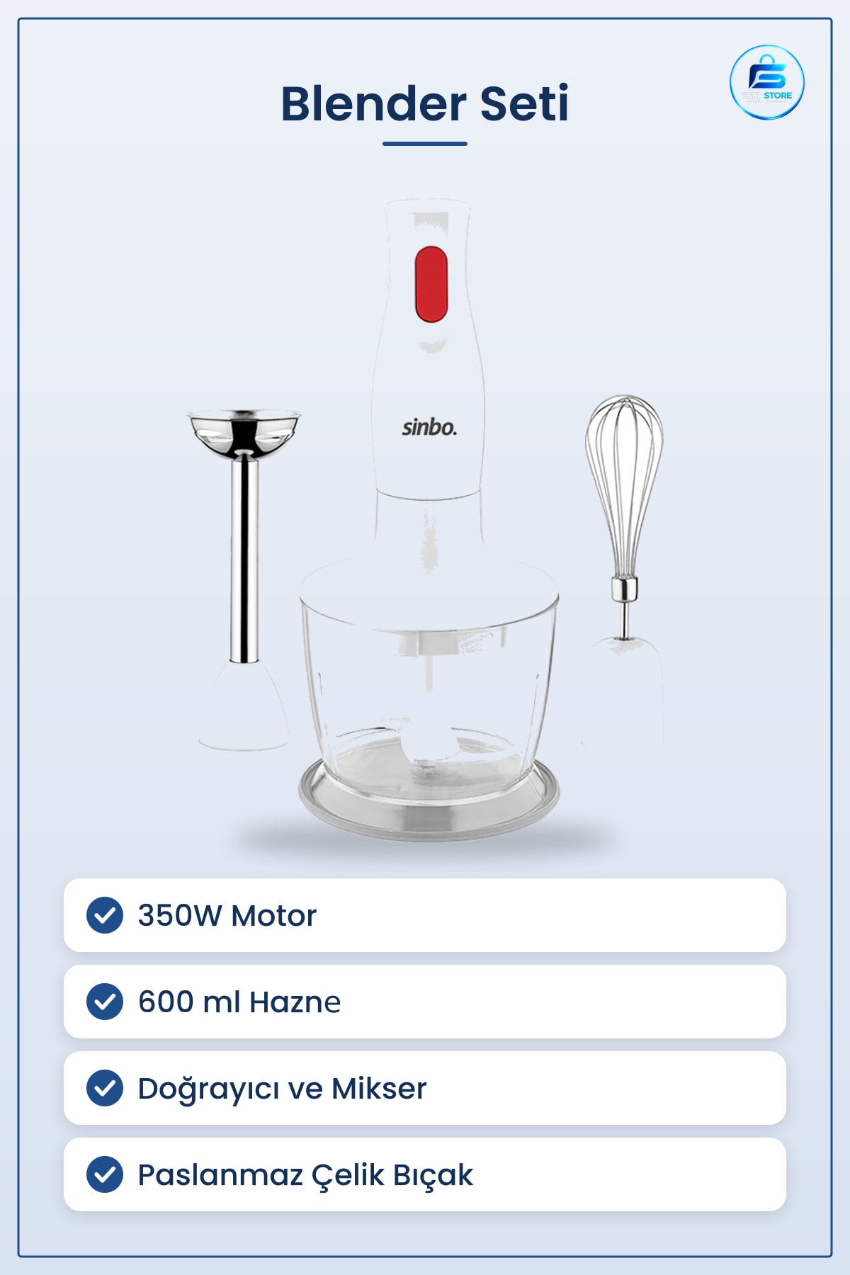 Blender Seti 350W 600 ml Doğrayıcı Mikser El Blenderi Mutfak Çorba Smoothie Sos Bebek Maması