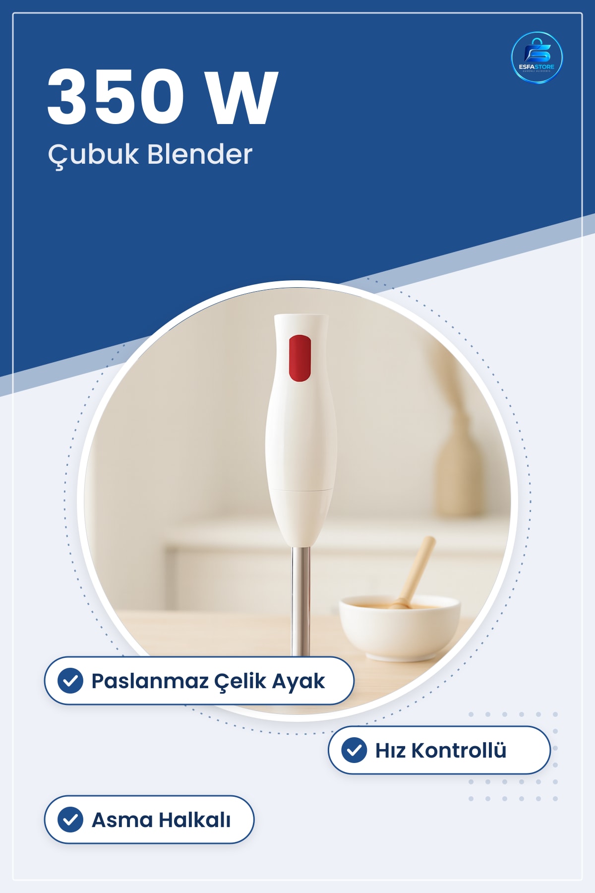 Çubuk El Blender 350W Paslanmaz Çelik Bıçaklı Mutfak Püre Çorba Smoothie Hazırlama Aleti