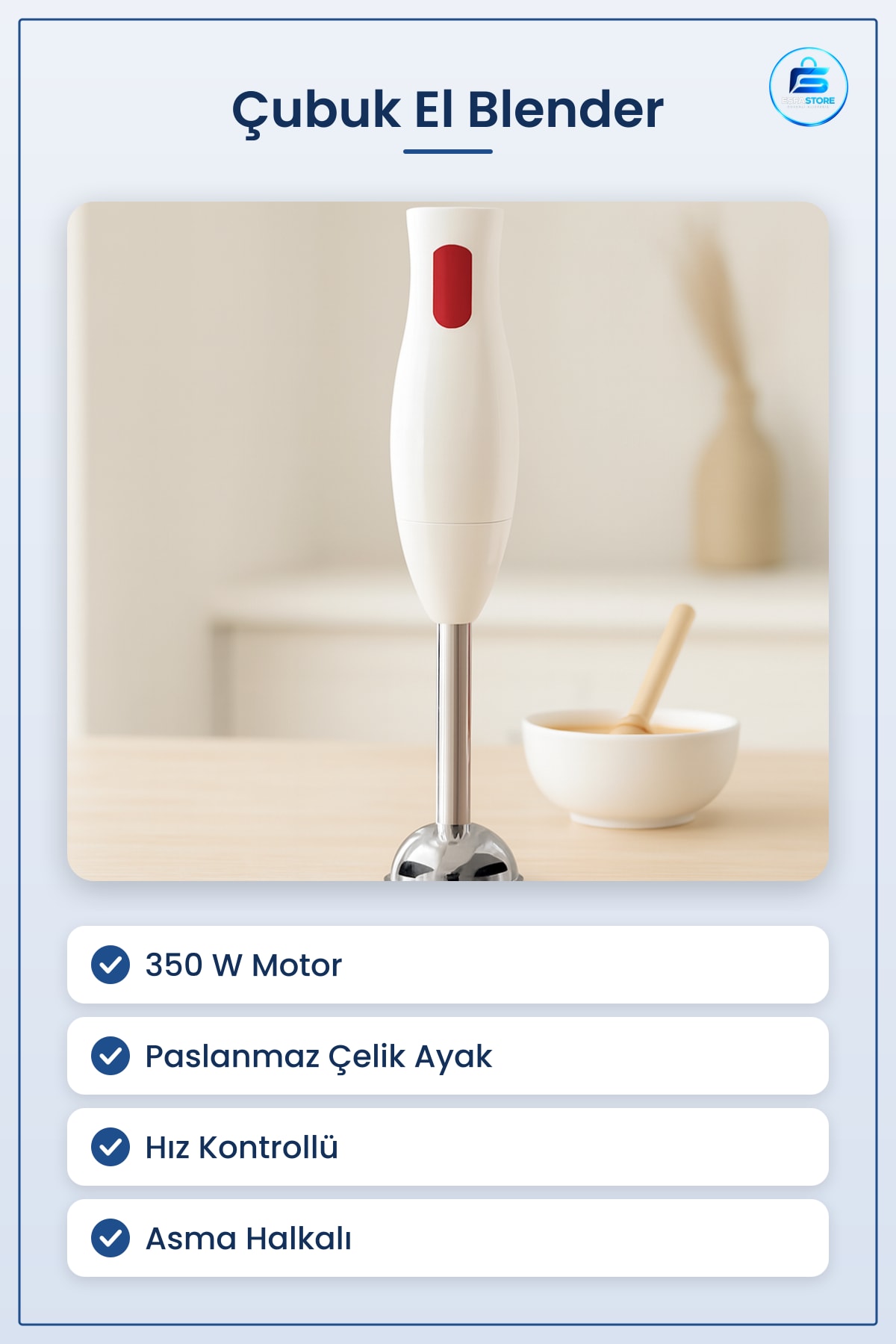 Çubuk El Blender 350W Paslanmaz Çelik Bıçaklı Mutfak Püre Çorba Smoothie Hazırlama Aleti