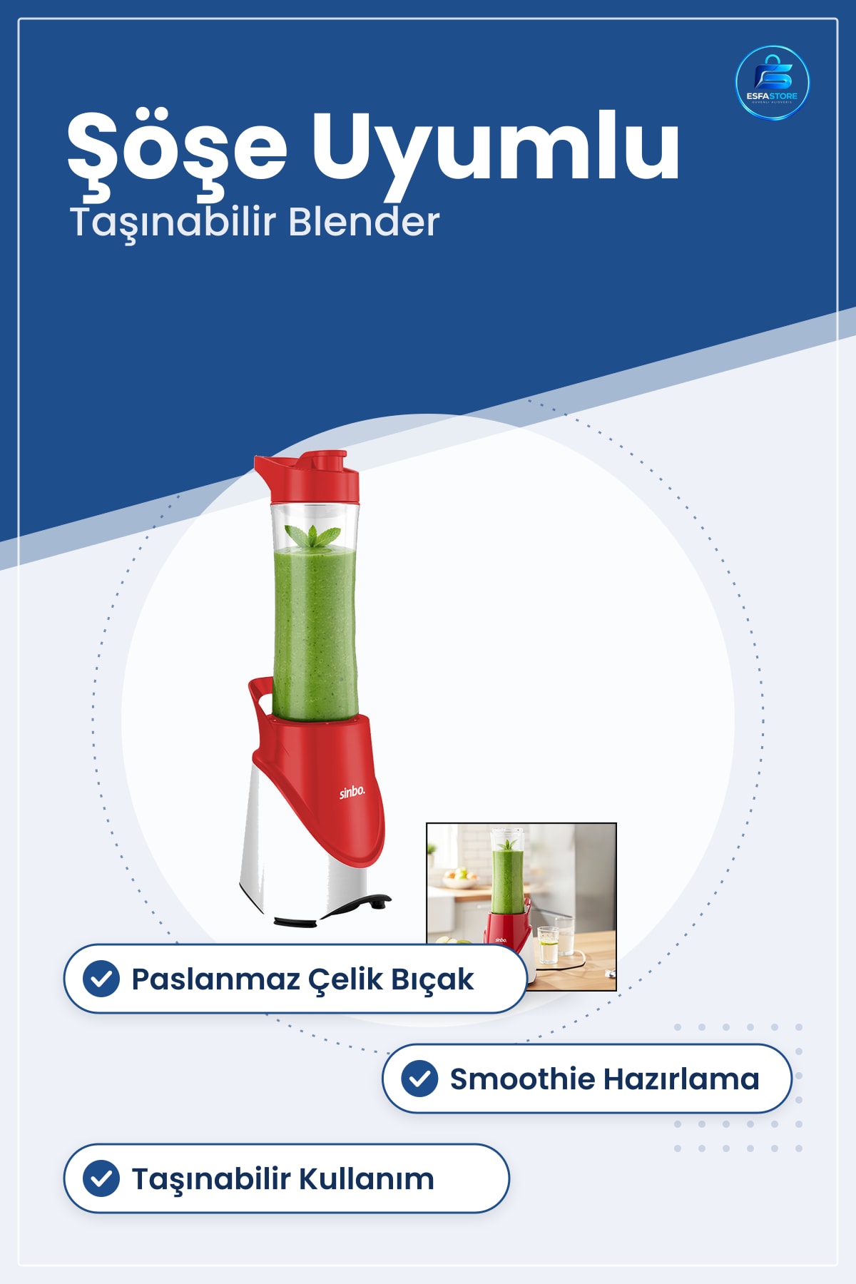 Kişisel Blender Smoothie Şişe Uyumlu Paslanmaz Çelik Bıçaklı Taşınabilir Mutfak Hazır İçecek