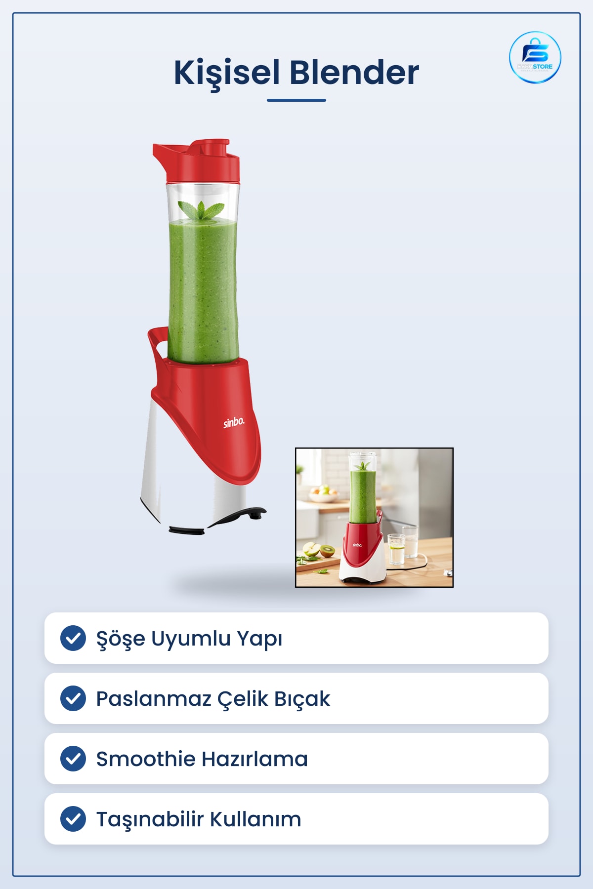 Kişisel Blender Smoothie Şişe Uyumlu Paslanmaz Çelik Bıçaklı Taşınabilir Mutfak Hazır İçecek