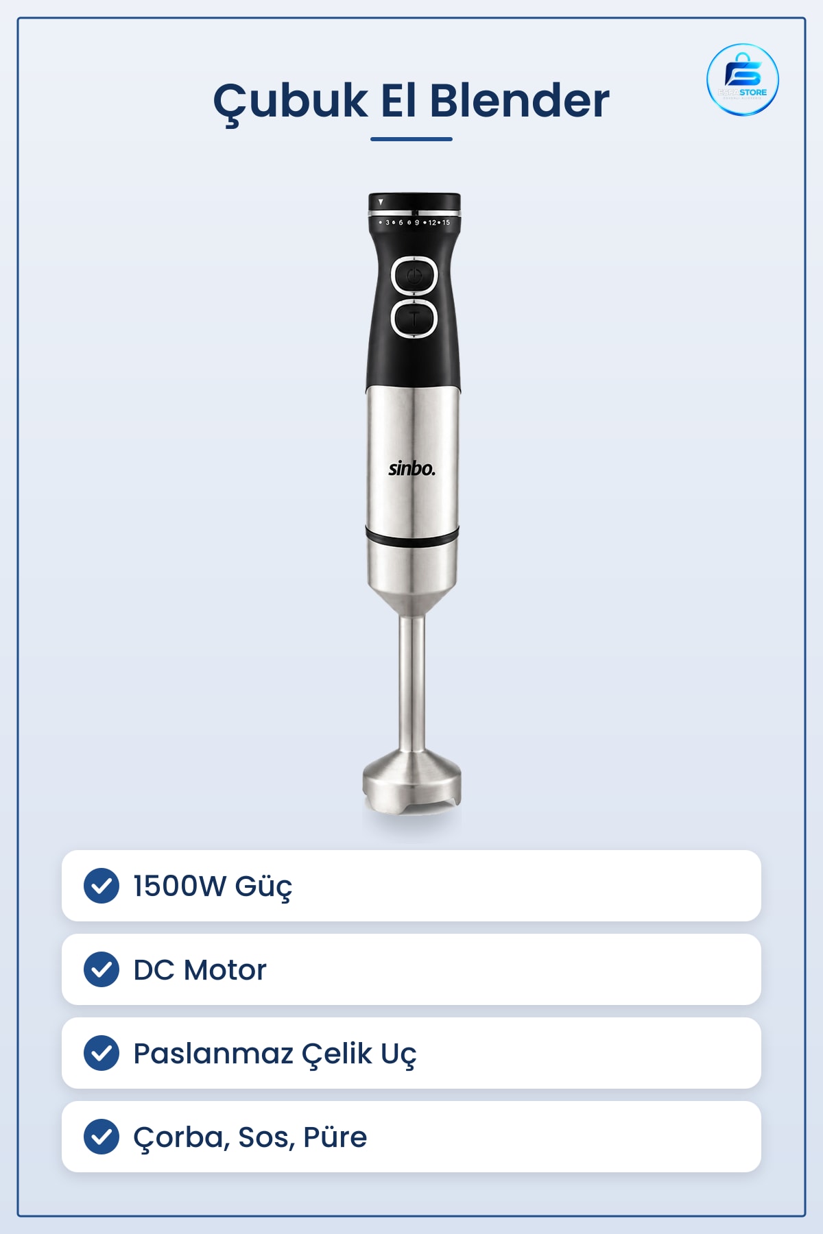 Çubuk El Blender 1500W Çelik Uçlu DC Motorlu Mutfak Çorba Sos Püre Smoothie Bebek Maması