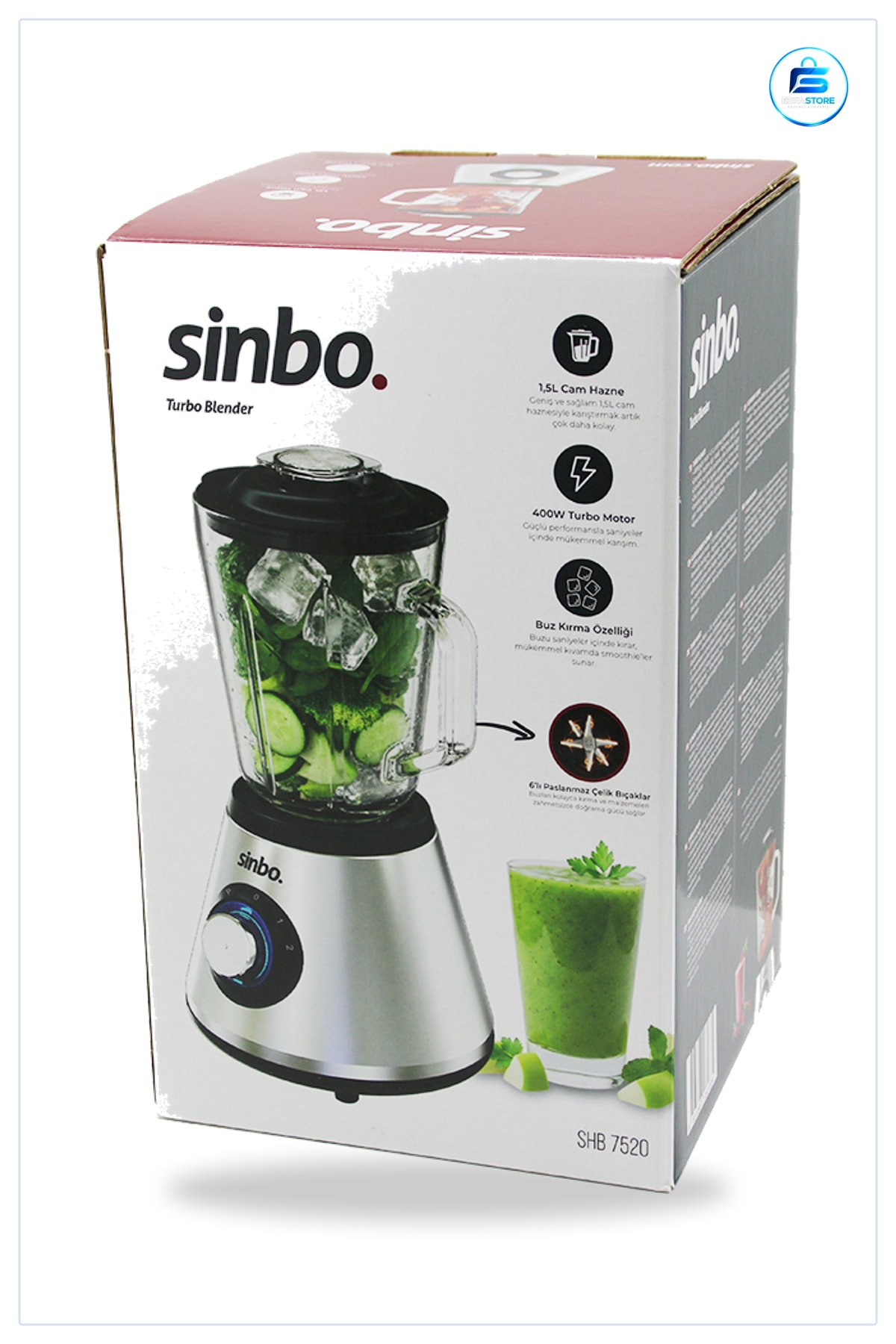 Blender Turbo Cam Hazneli Paslanmaz Çelik 6 Bıçak 400W Mutfak Doğrayıcı Buz Kırma Sebze Meyve