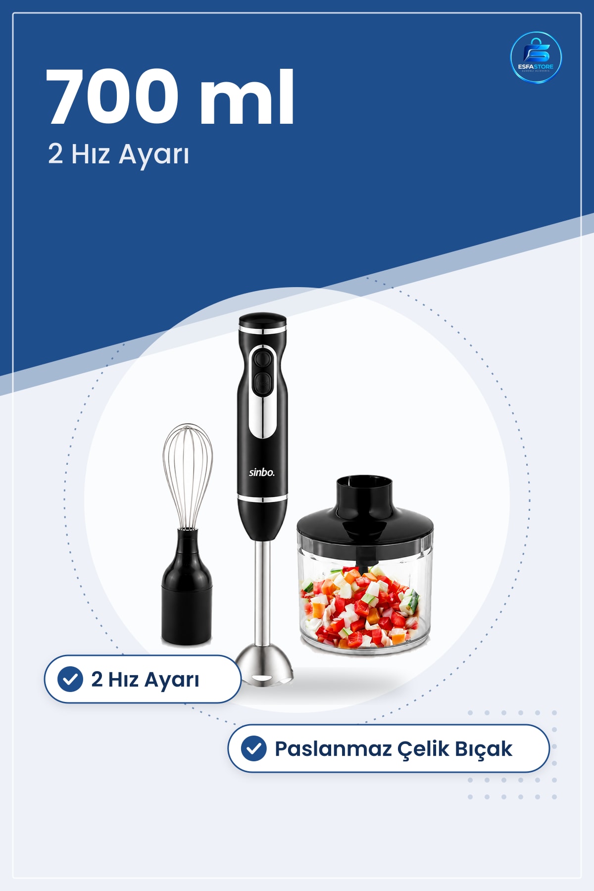Blender Seti El Tipi 700 ml Paslanmaz Çelik Bıçak 2 Hız Doğrayıcı Mutfak Mikser Ev