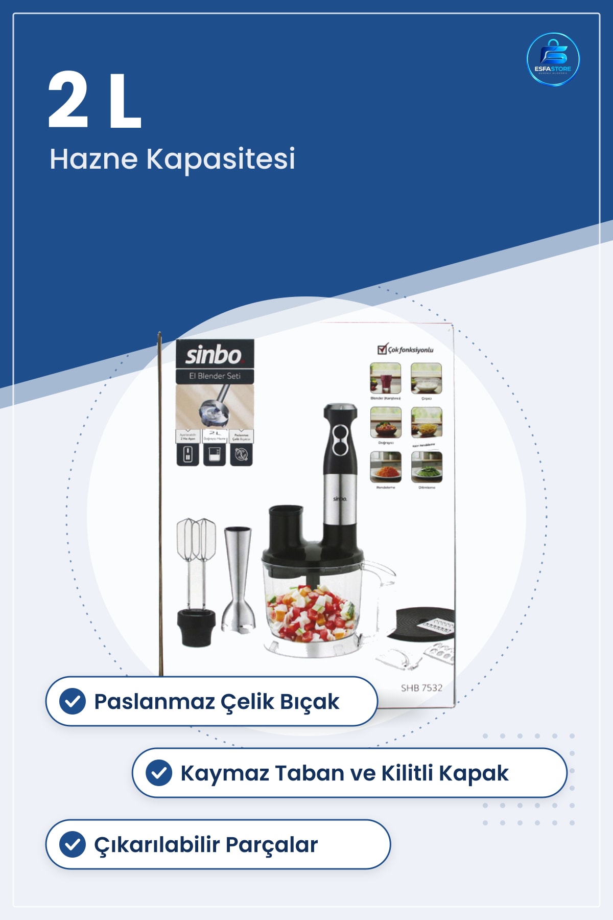 Blender Seti 2 L Hazneli Multi Mutfak Doğrayıcı Çırpıcı Püre Smoothie Çorba Paslanmaz Bıçak