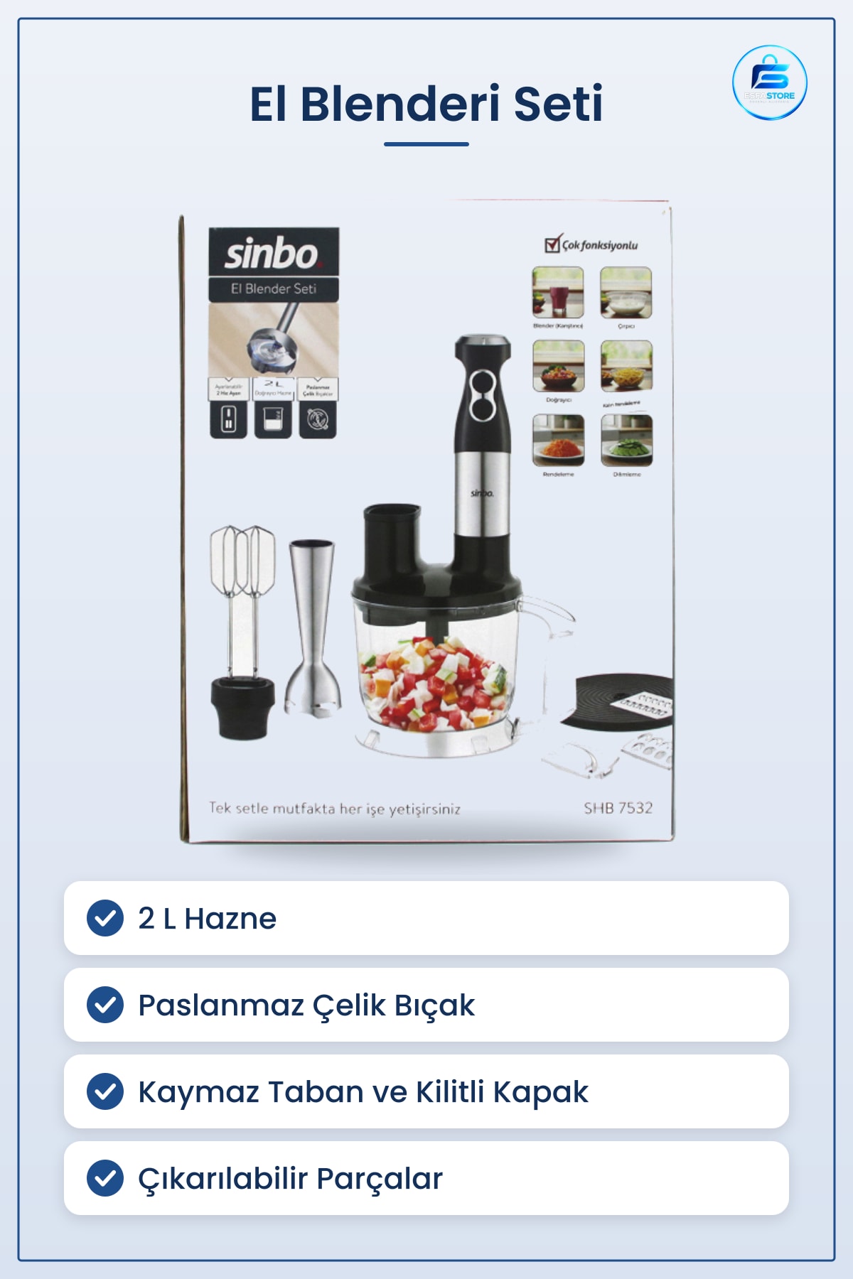 Blender Seti 2 L Hazneli Multi Mutfak Doğrayıcı Çırpıcı Püre Smoothie Çorba Paslanmaz Bıçak
