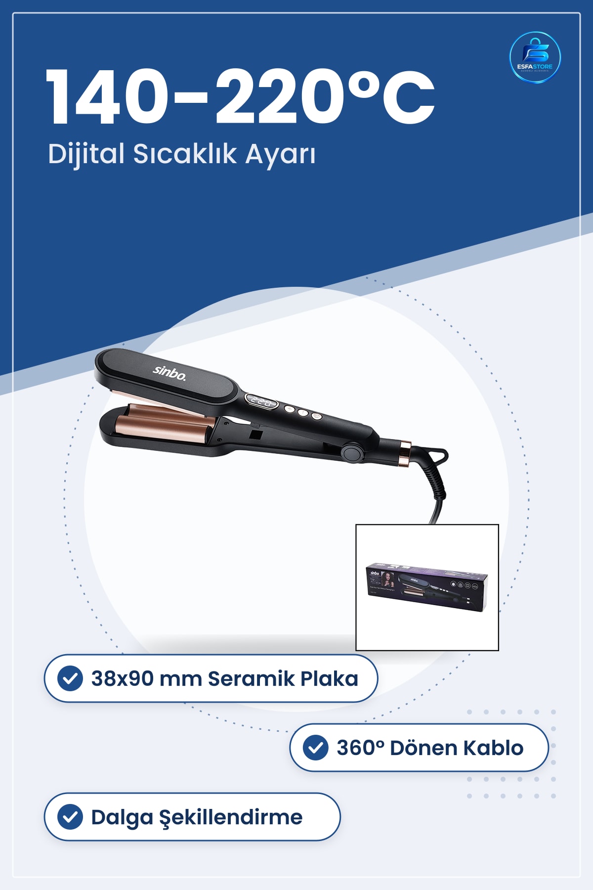 Saç Düzleştirici 38x90 mm Dijital Seramik Kaplama Dalga Şekillendirici Kişisel Bakım Ayarlı