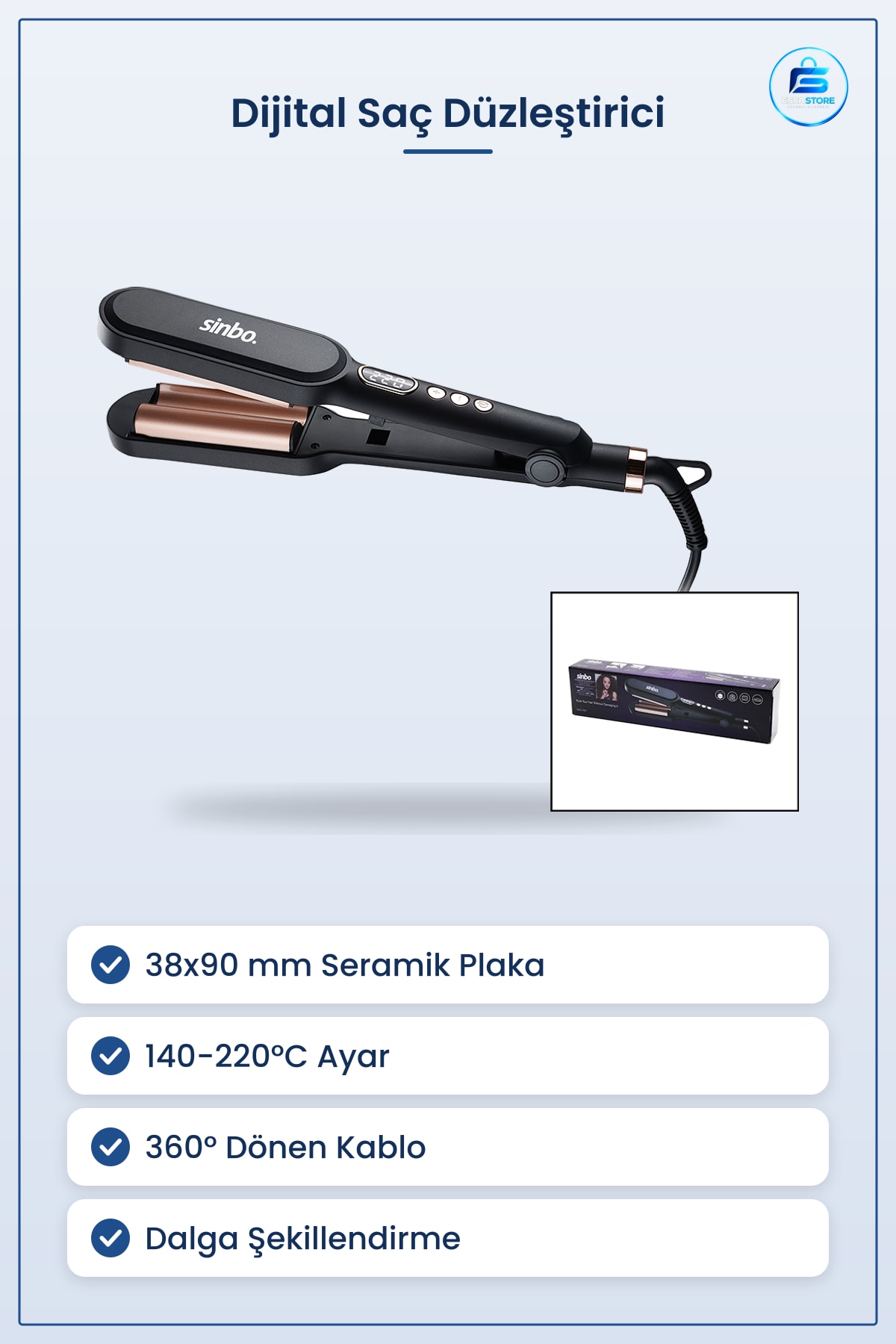 Saç Düzleştirici 38x90 mm Dijital Seramik Kaplama Dalga Şekillendirici Kişisel Bakım Ayarlı