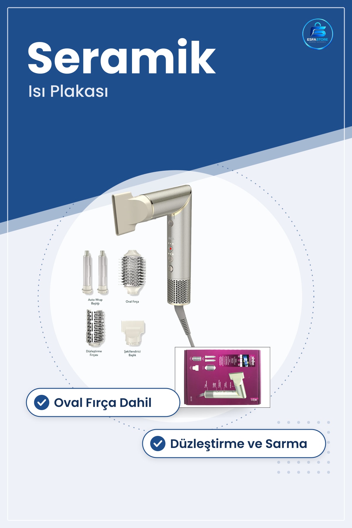 Saç Kurutma Makinesi Şekillendirme Oval Fırça Düzleştirme Otomatik Sarma Seramik Ev Salon
