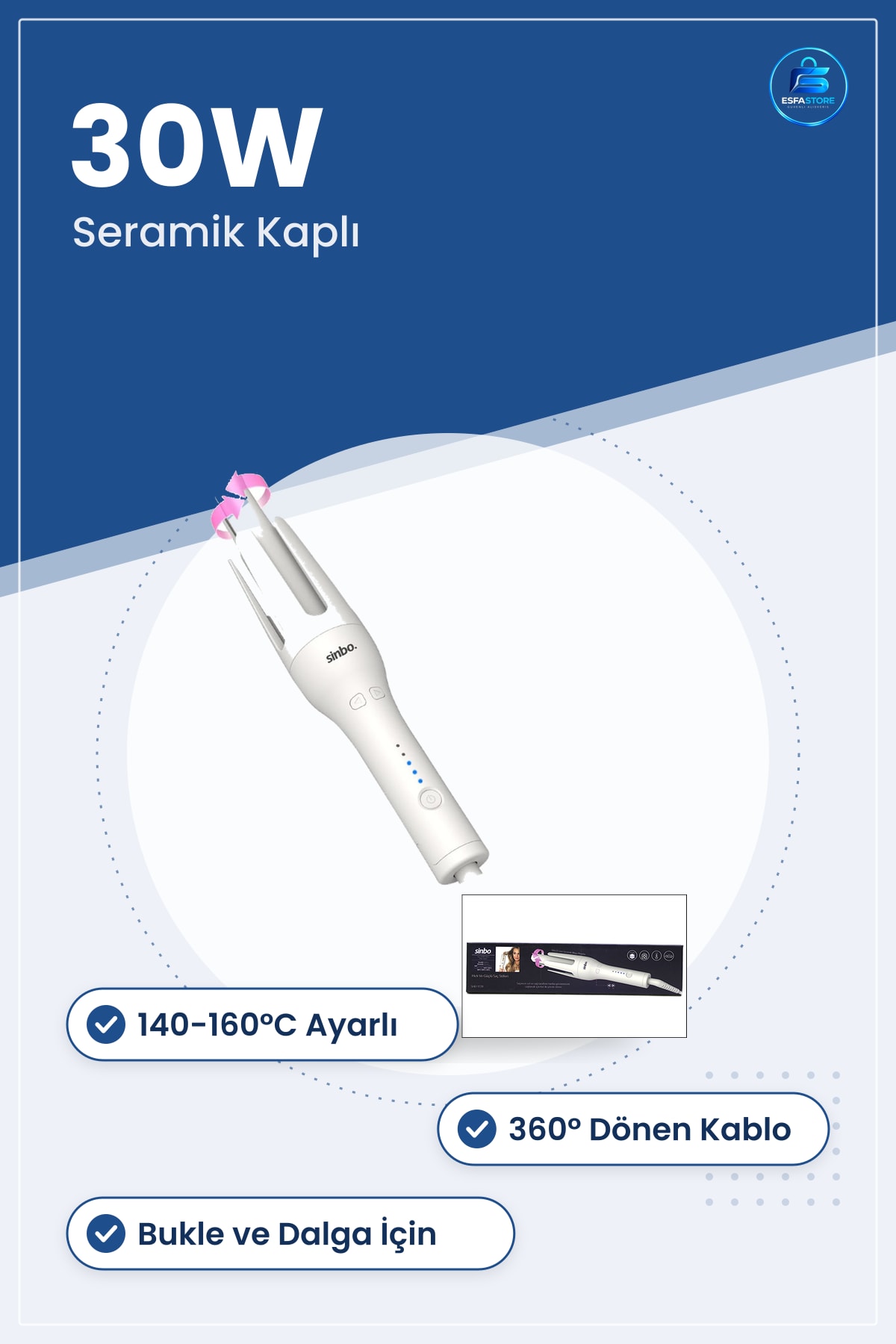 Saç Maşası Seramik Kaplı 30W °C Ayarlı ° Dönen Kablo Bukle Dalga Düzleştirici Ev Kullanımı