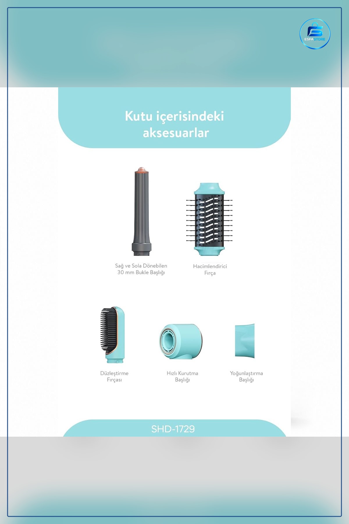 Saç Kurutma ve Şekillendirme Makinesi 5 in 1 1300 W Mavi Hava Üfleyici Bukle Düzleştirici Fırça