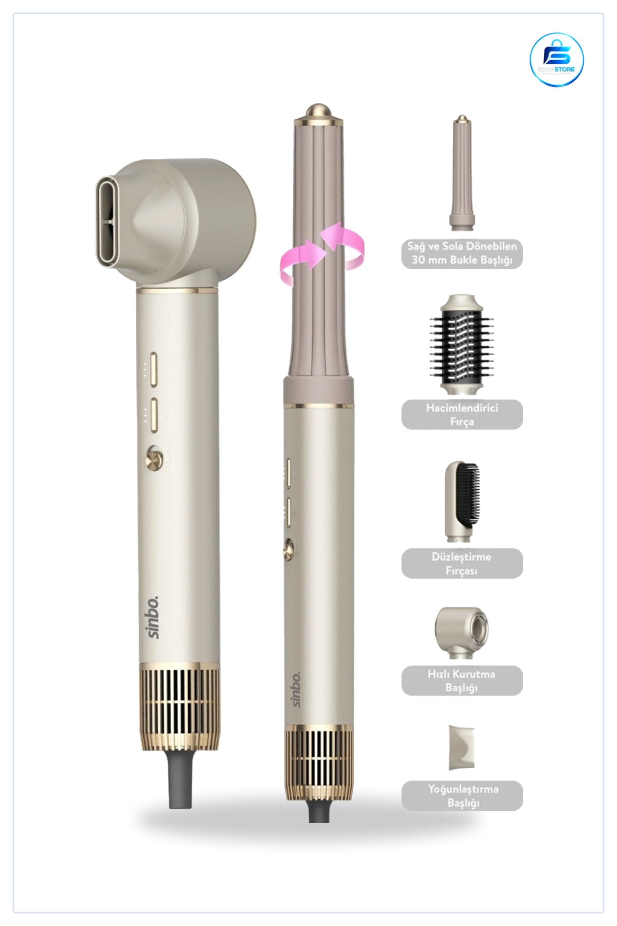 Saç Kurutma Makinesi 5in1 Air Brush 1300W Şekillendirici Seramik Hacim Bukle Düzleştirme Fırçası