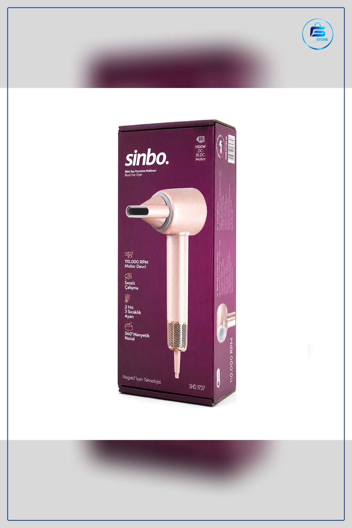 Saç Kurutma Makinesi 1500W BLDC Turbo Şekillendirici Pembe Seramik Izgaralı Soğuk Hava Fonksiyonlu