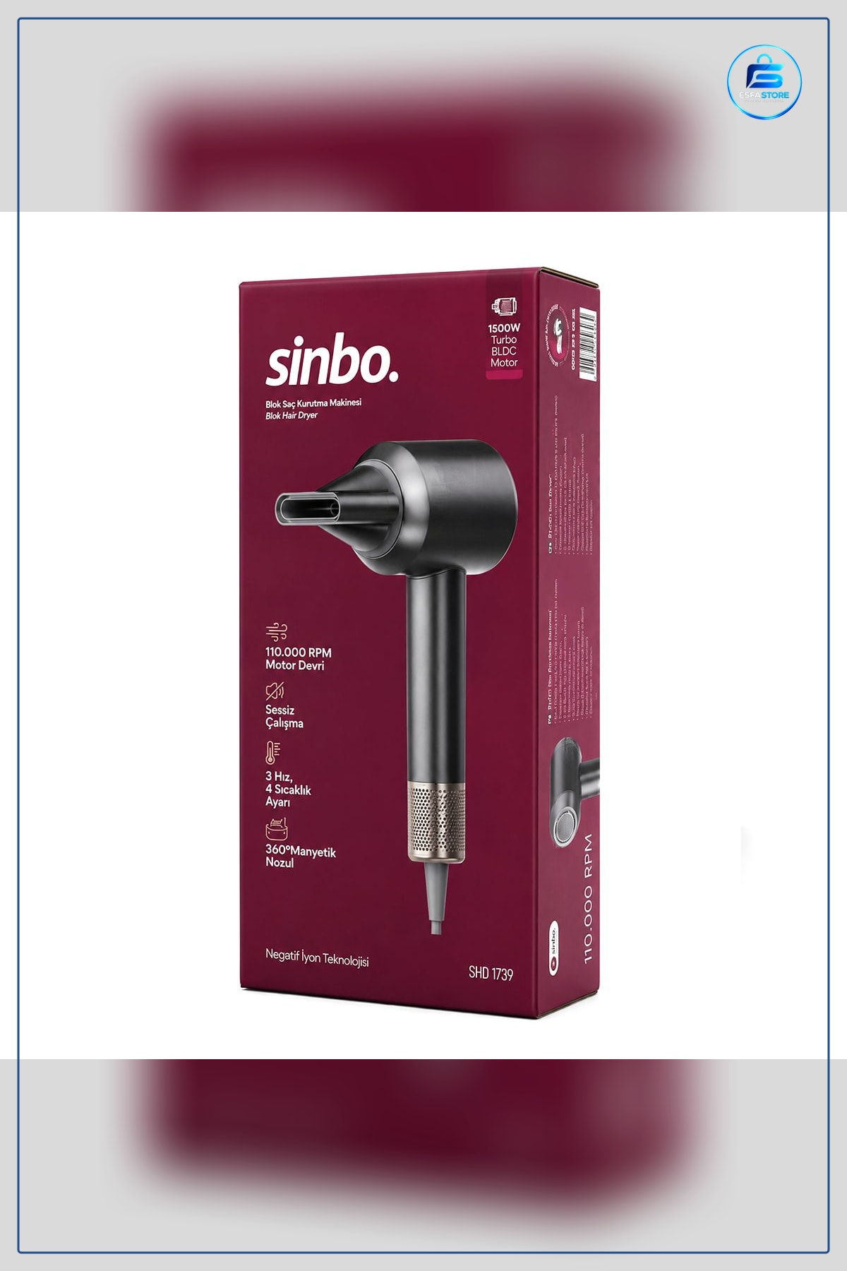 Saç Kurutma Makinesi 1500W BLDC Turbo Motor Şekillendirme Fön Hızlı Seramik Isıtıcılı Ev Kullanımı