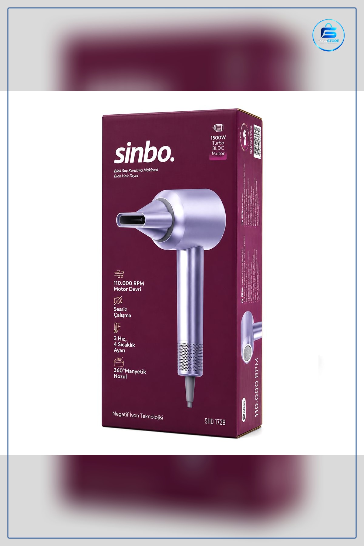 Saç Kurutma Makinesi 1500W BLDC Turbo Motor 2 Hız 3 Sıcaklık Ayarlı Manyetik Nozul Şekillendirme