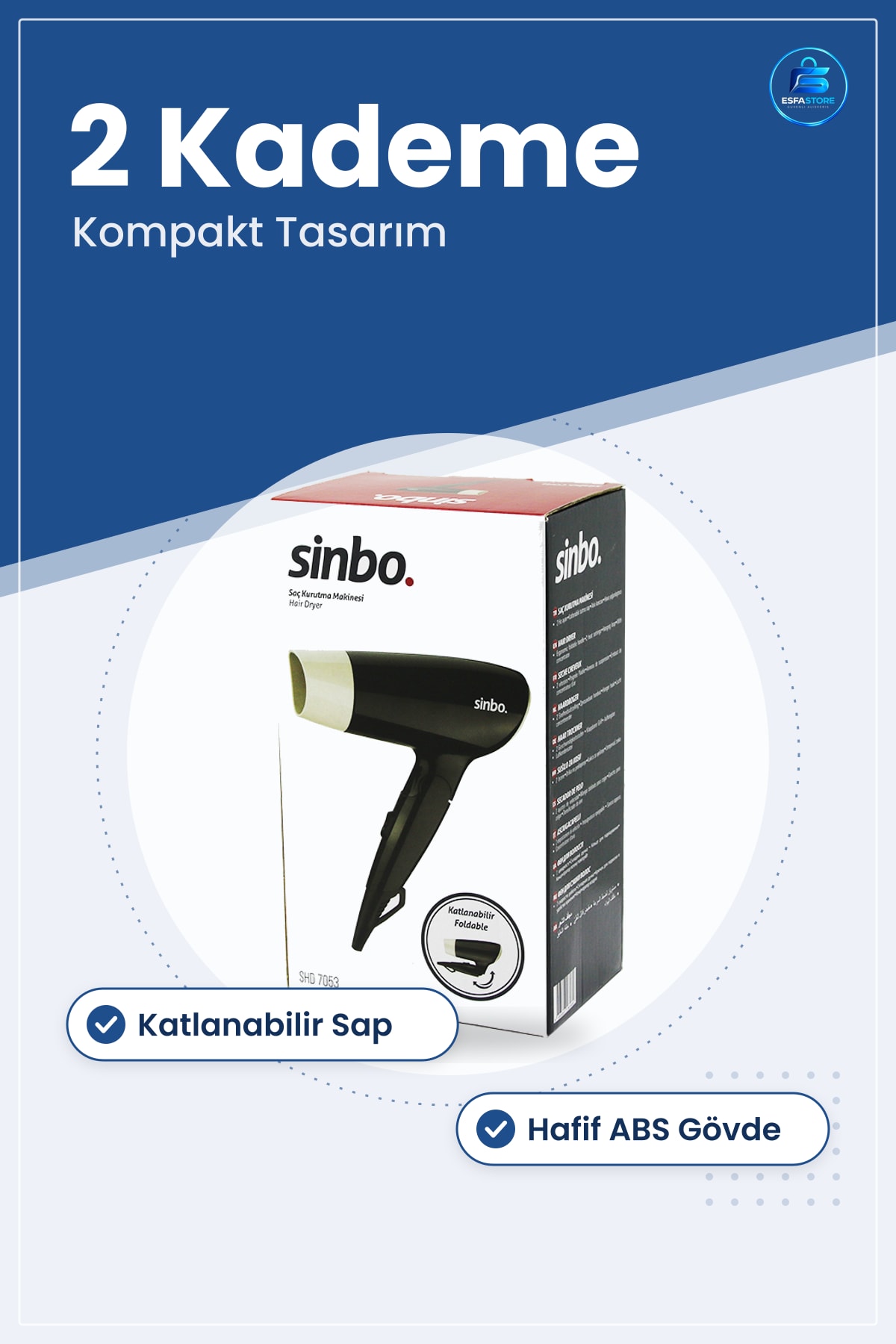 Saç Kurutma Makinesi 2 Kademe Katlanabilir Seyahat Bavulu İçin Kompakt Hafif Ergonomik