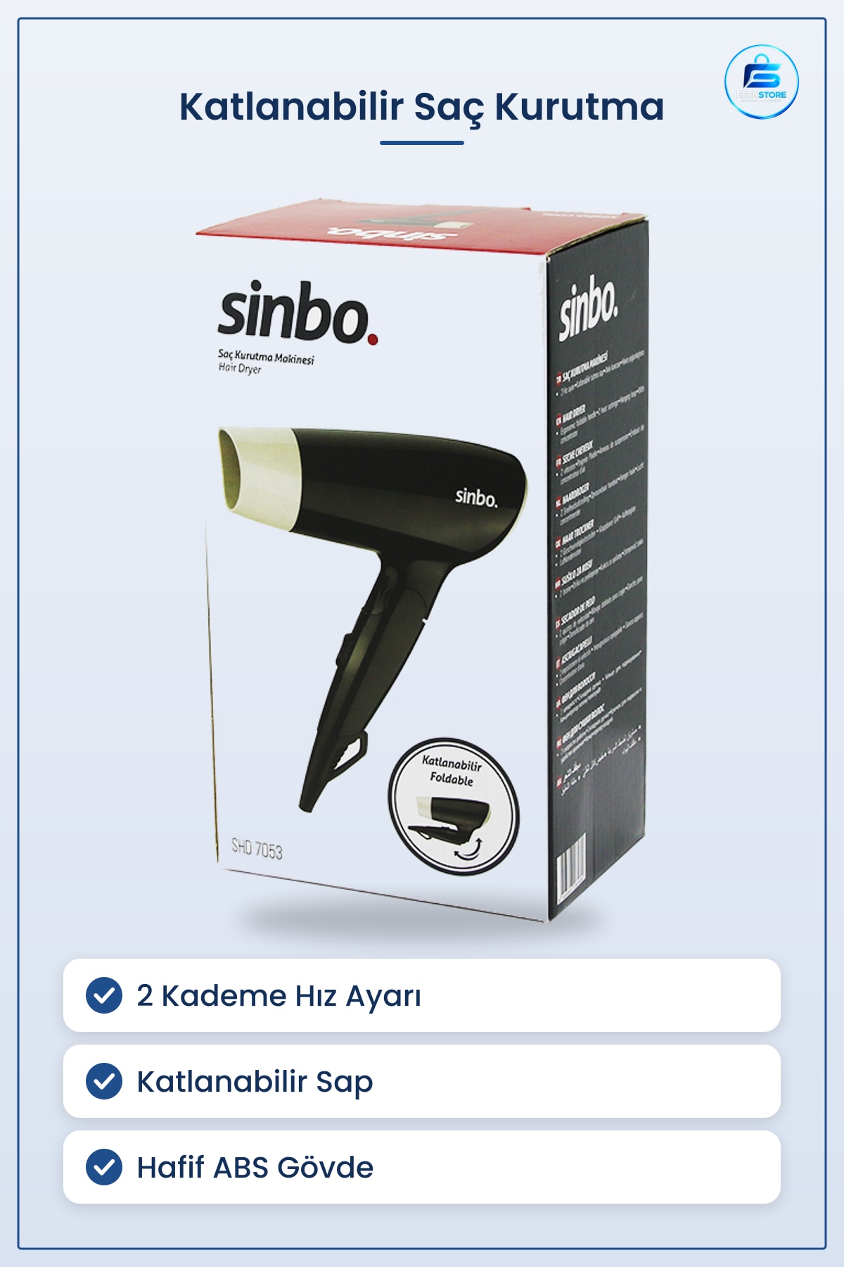Saç Kurutma Makinesi 2 Kademe Katlanabilir Seyahat Bavulu İçin Kompakt Hafif Ergonomik