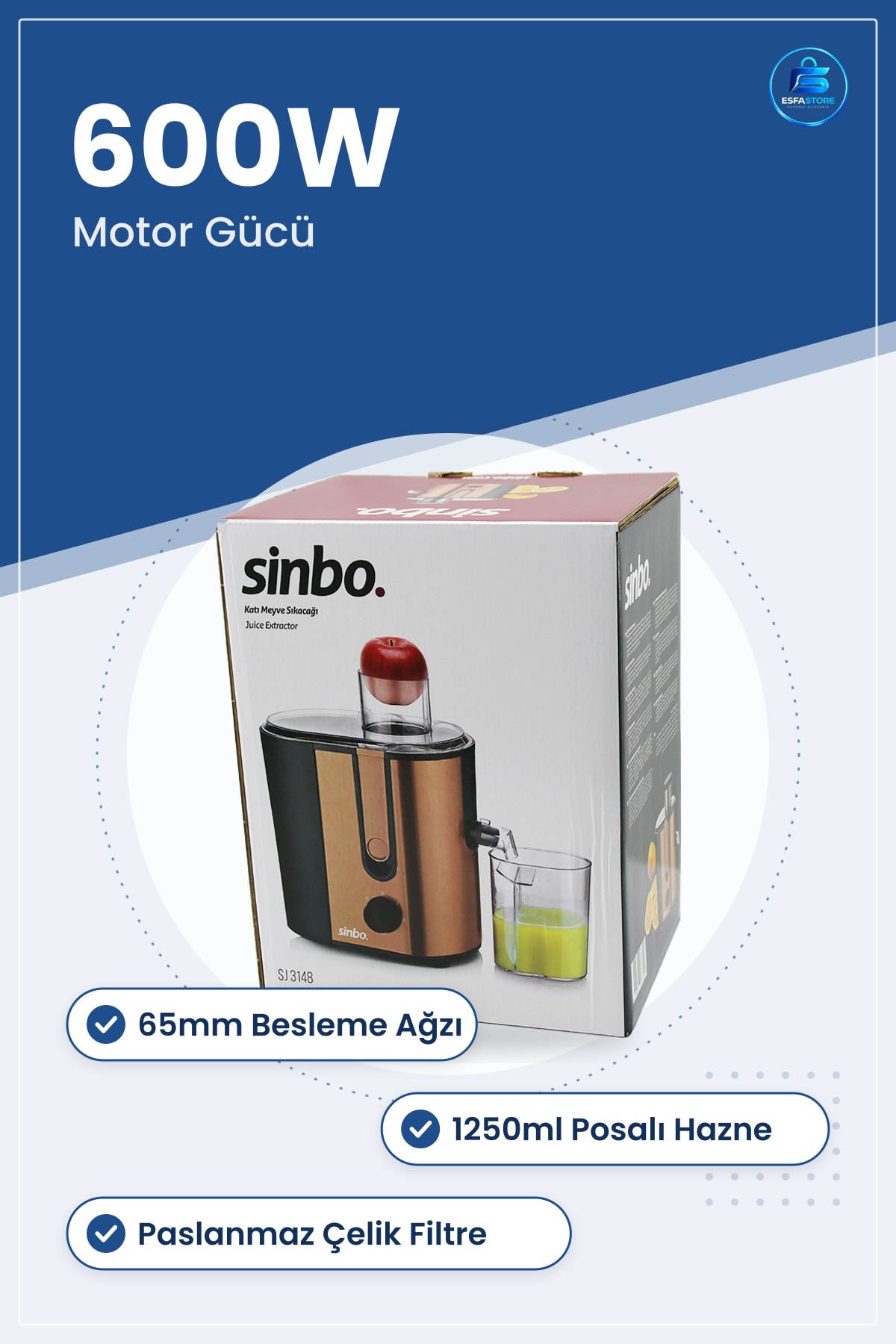 Katı Meyve Sıkacağı 600W 65mm Besleme Çelik Filtre 1250ml Posalı Hazne Sebze Suyu Makinesi Mutfak