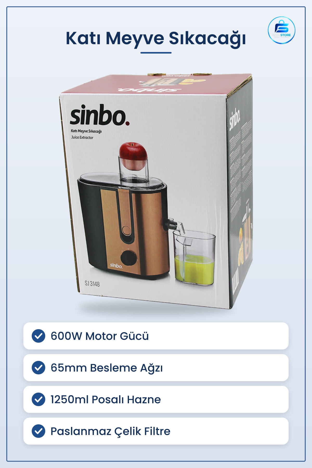 Katı Meyve Sıkacağı 600W 65mm Besleme Çelik Filtre 1250ml Posalı Hazne Sebze Suyu Makinesi Mutfak