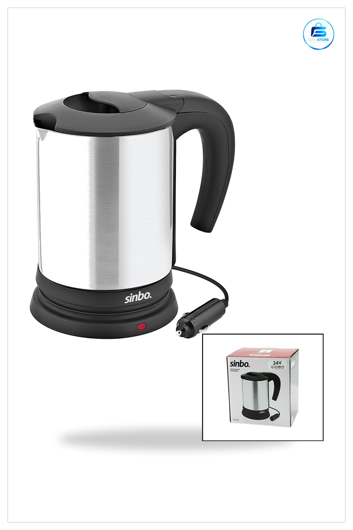 Araç İçi Su Isıtıcı Kettle 24V 0.8L 200W Paslanmaz Çelik Çakmaklık Fişli Taşınabilir Seyahat