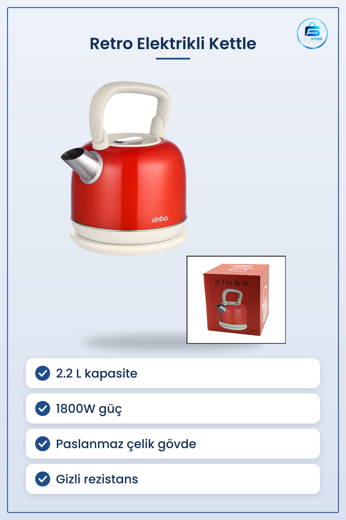 Retro Elektrikli Kettle Su Isıtıcı 2.2 L 1800W Paslanmaz Çelik Gizli Rezistanslı Mutfak Çay Kahve