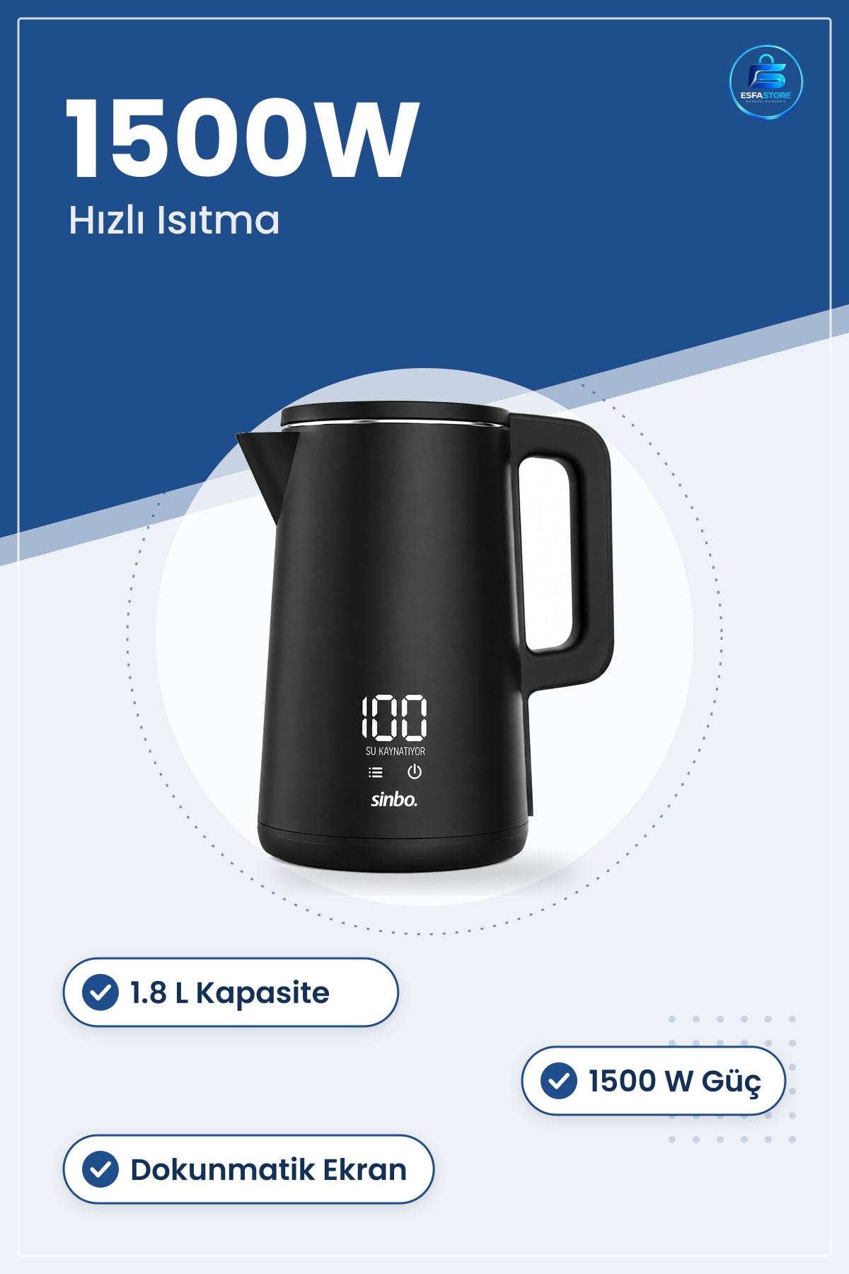 Su Isıtıcı 1.8L 1500W Dijital Kablosuz Dokunmatik Ekranlı Kettle Mutfak Çay Kahve Ev Aletleri