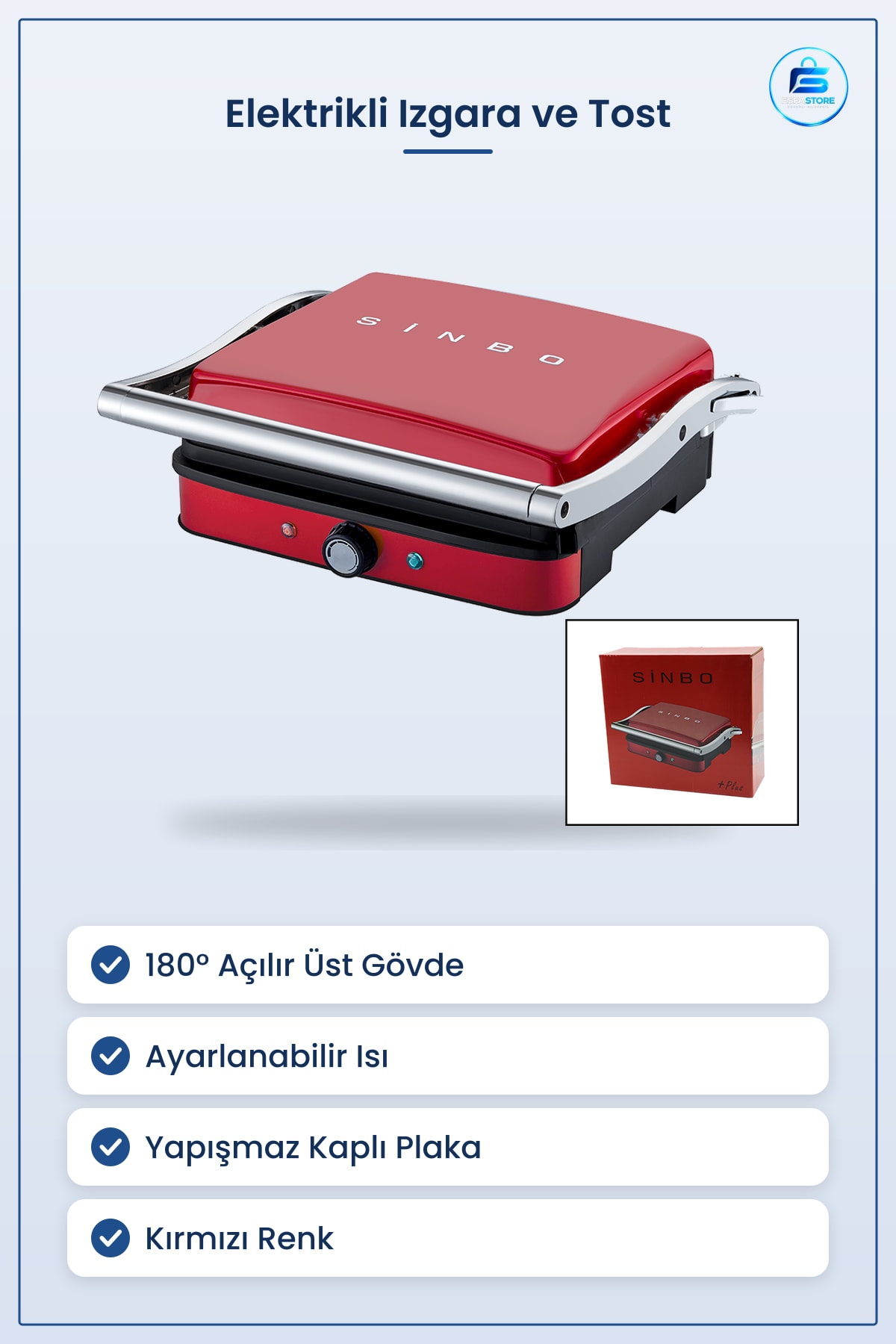Elektrikli Izgara ve Tost Makinesi Kırmızı Ayarlanabilir Isılı ° Açılır Mutfak Panini
