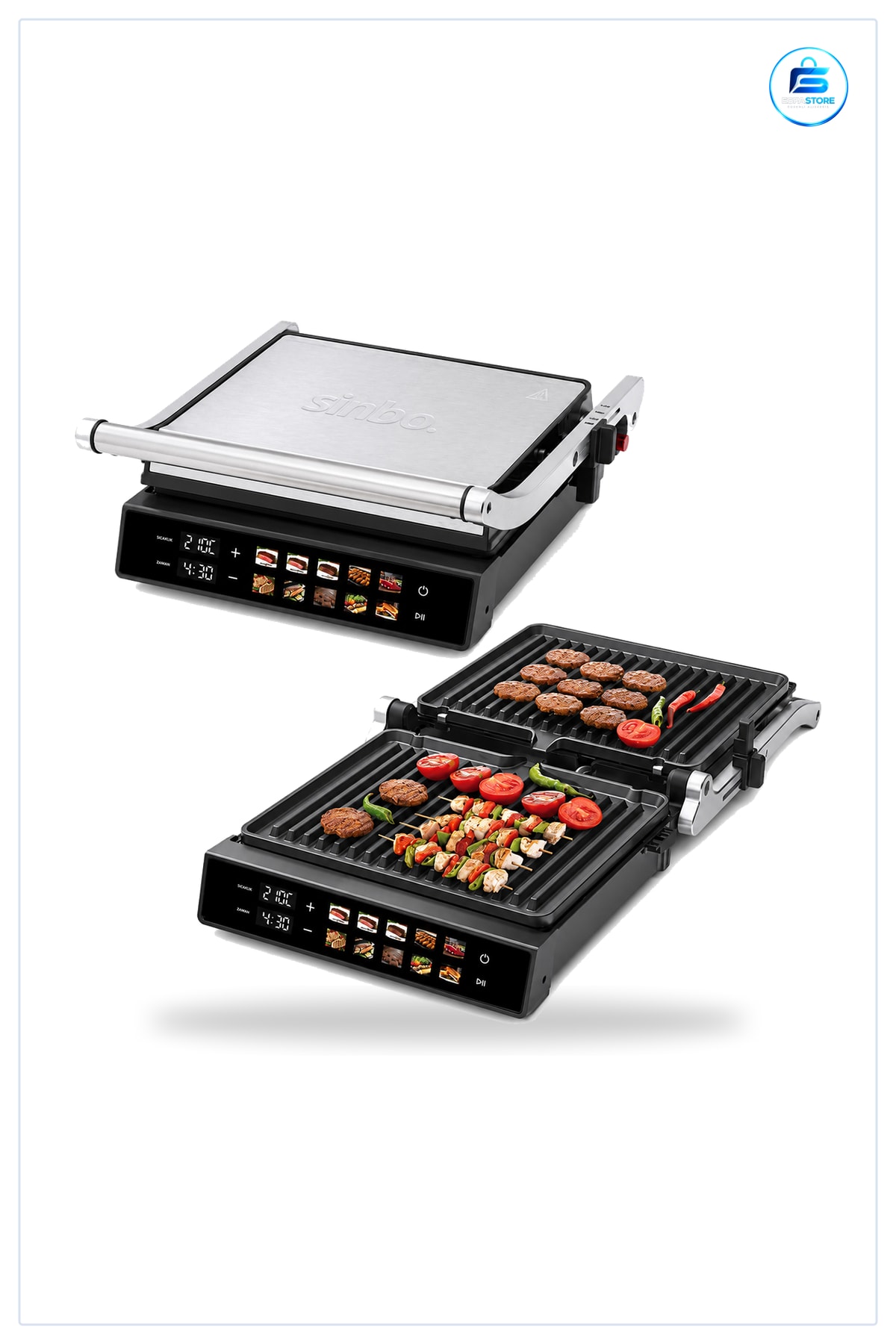 Izgara ve Tost Makinesi 4 Dilim 2000W Yapışmaz Dokunmatik Ekranlı Metal Gövdeli Kompakt Mutfak